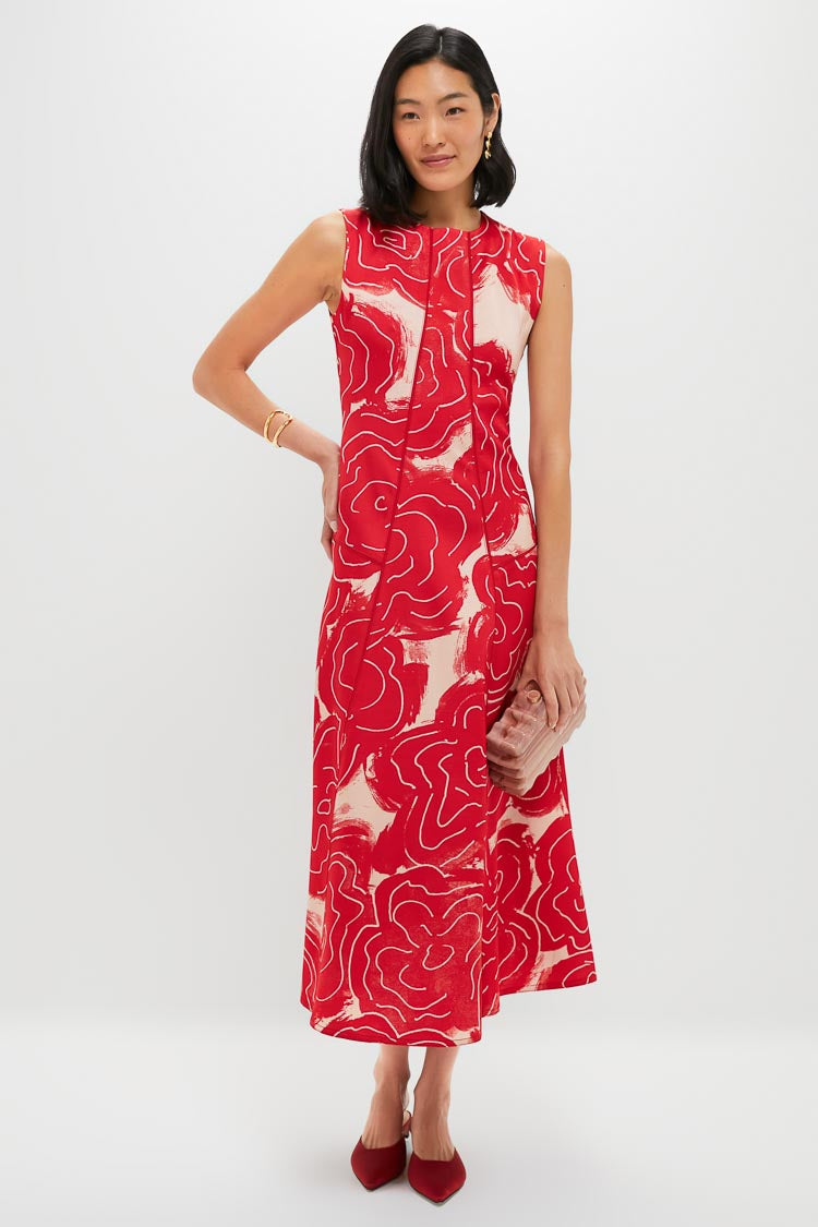 Barn Red Rose Printed Classic Bennet Dress-Get Girly