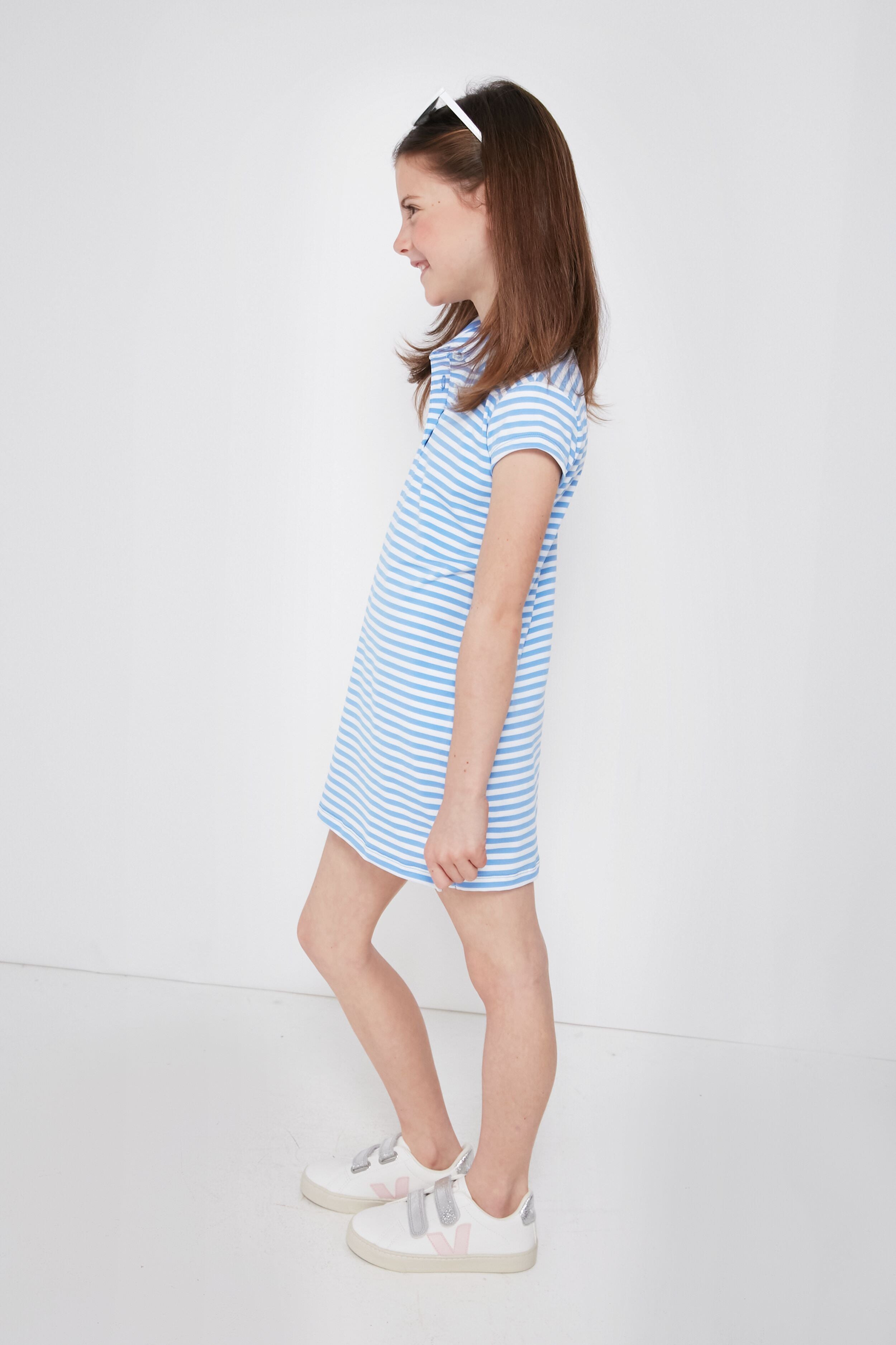 Periwinkle and White Girls Performance Polo Dress-Get Girly