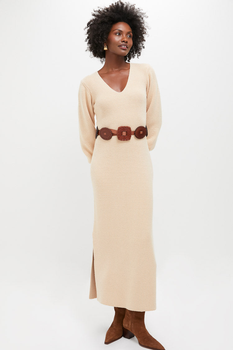 Almond Knit Anya Midi Dress-Get Girly