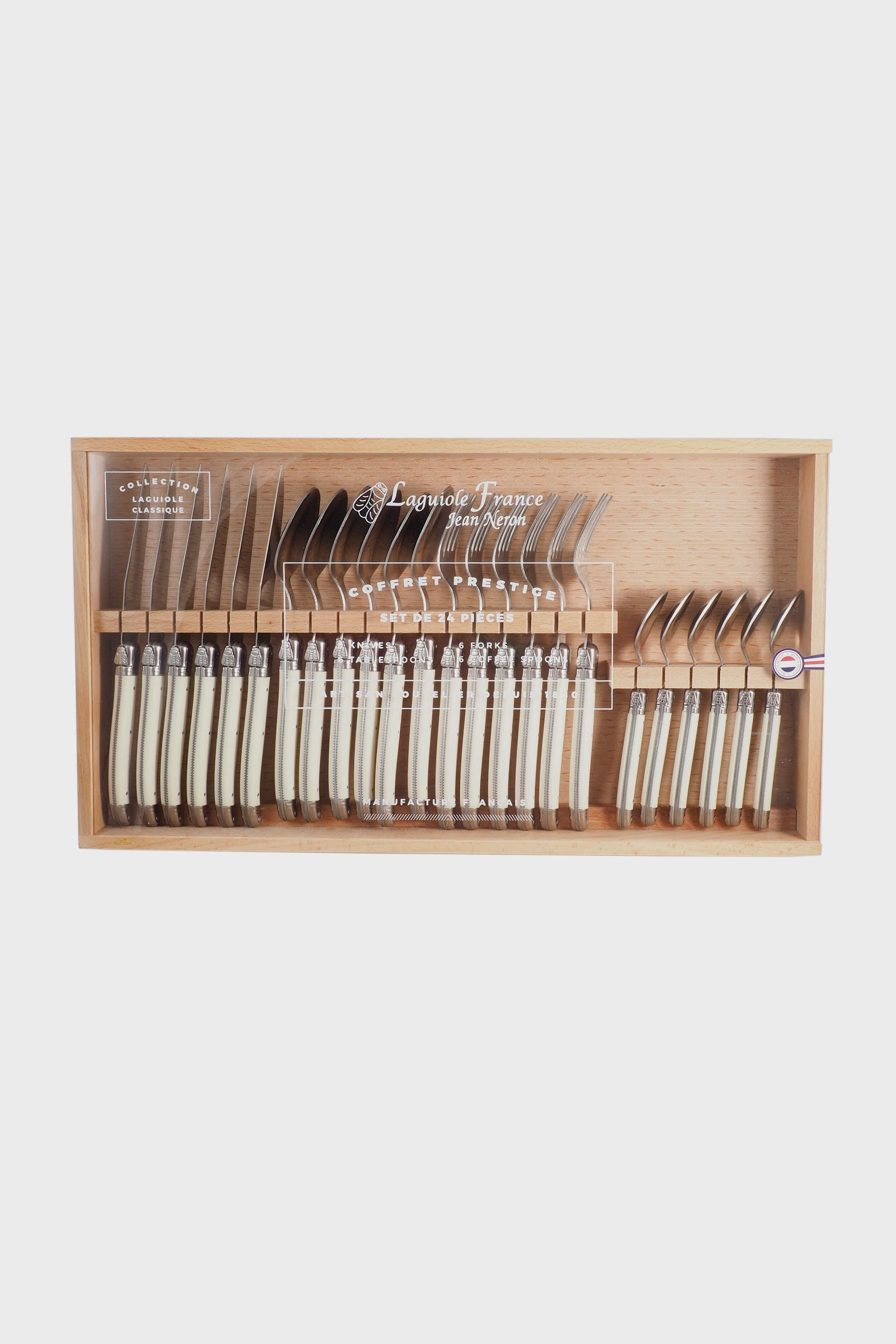 Ivory Flatware in a Wooden Box with Acrylic Lid (Set of 24)-Get Girly
