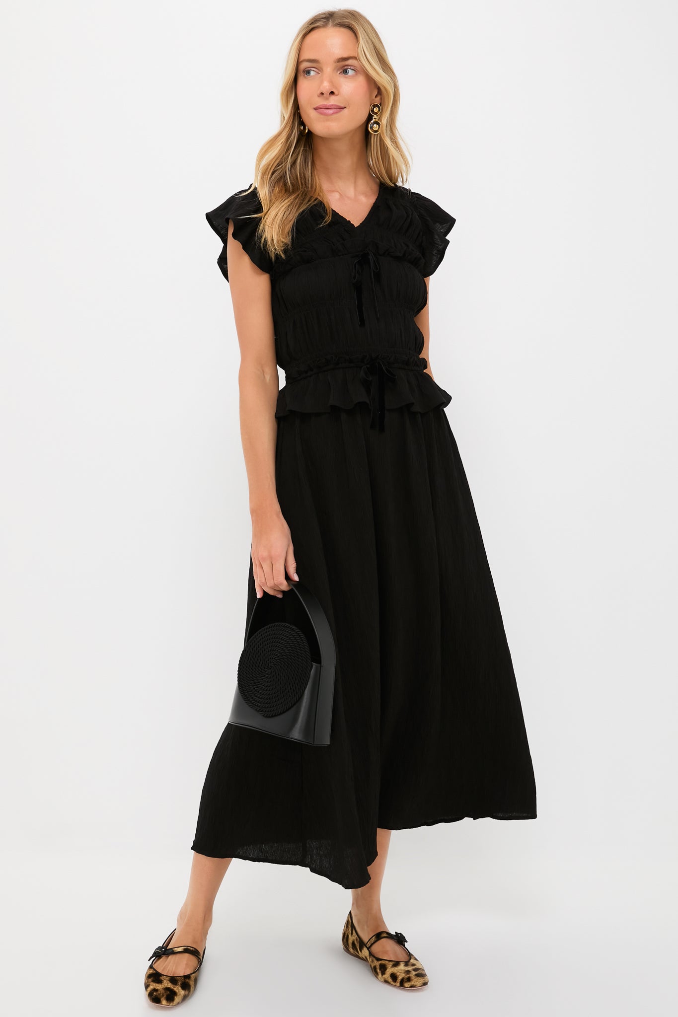 Black Flutter Sleeve Midi Dress-Get Girly