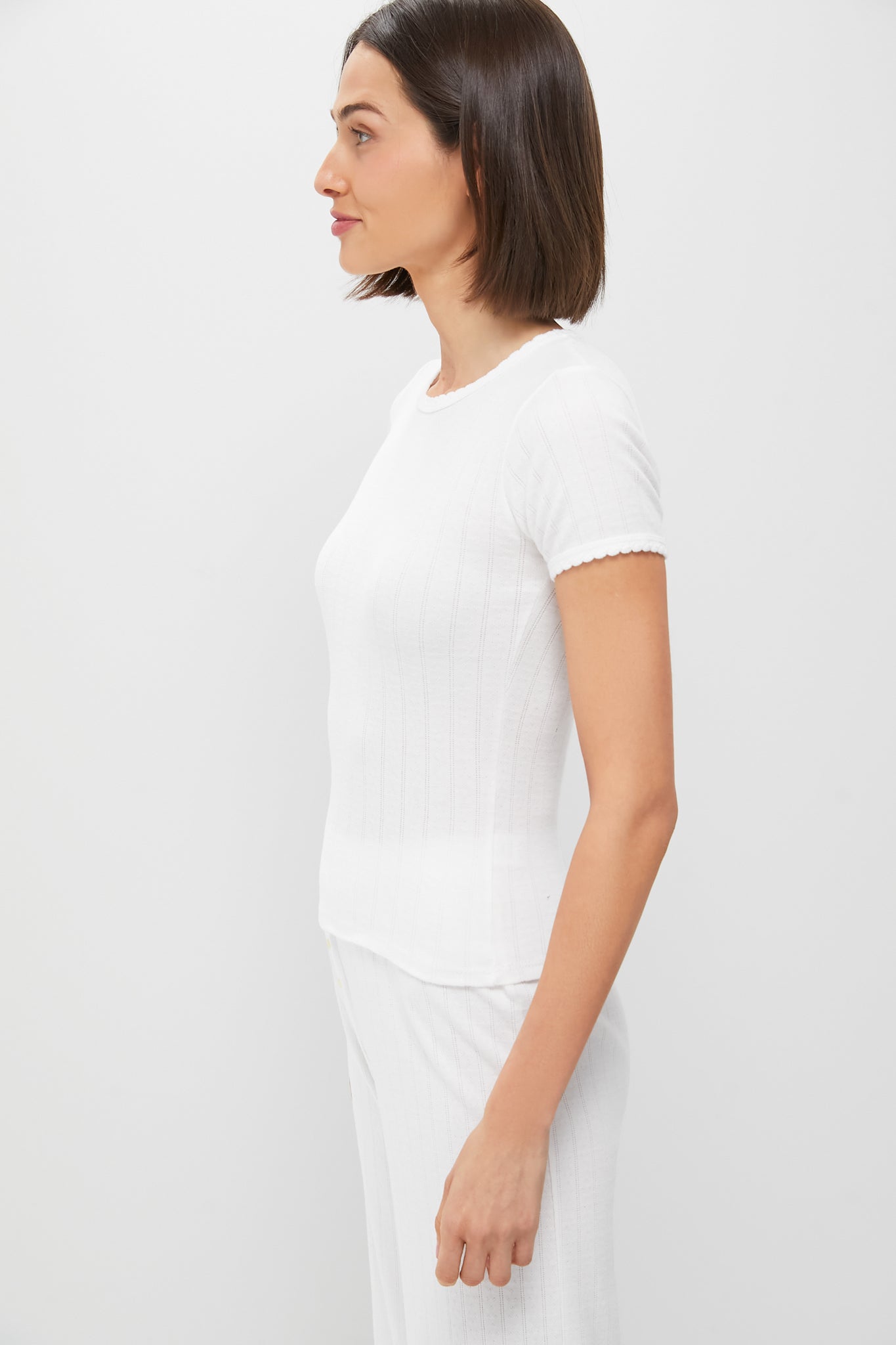 White Pointelle Slim Fit Tee-Get Girly