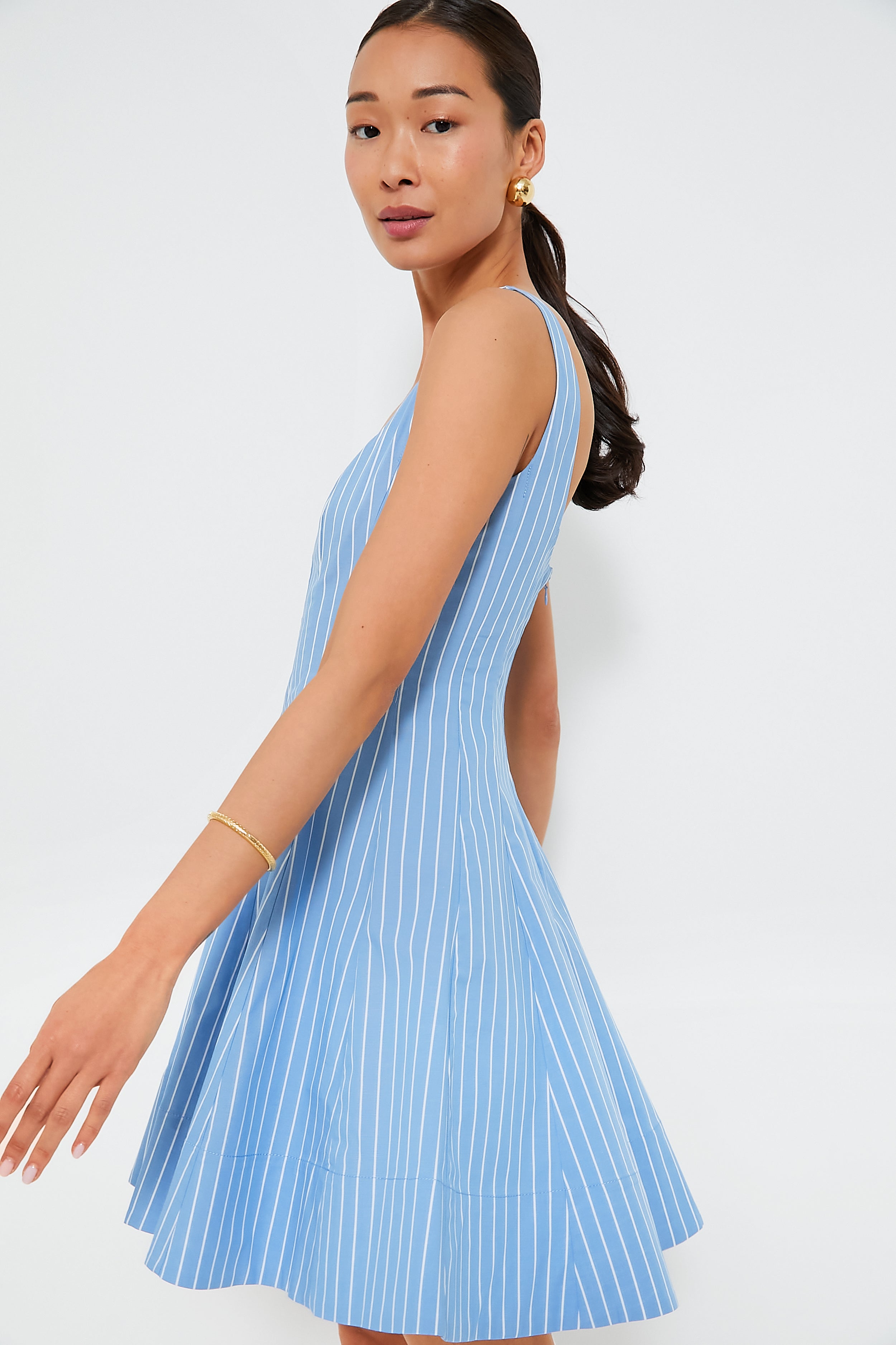 Azure Pinstripe Mini Wells Dress-Get Girly