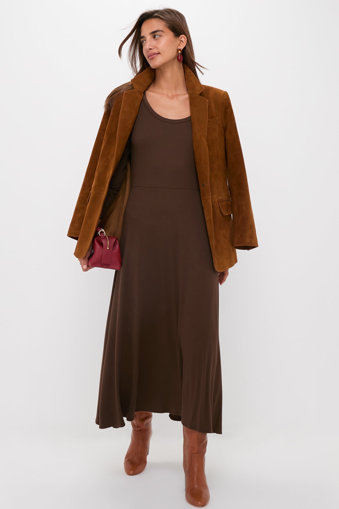 Chocolate Brown Long Sleeve Sara Maxi Dress-Get Girly