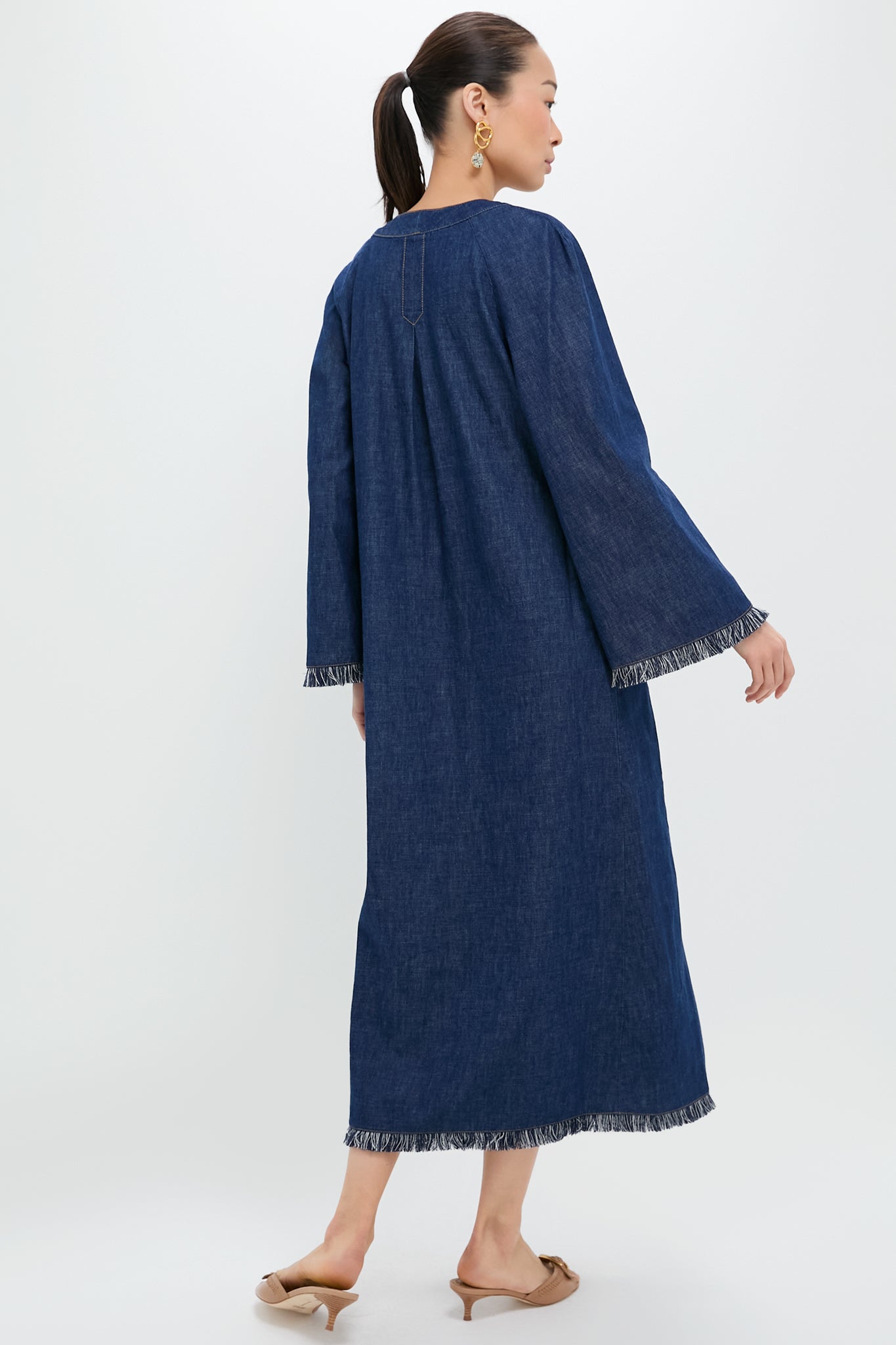 Atlantic Rhiannon Fringe Denim Midi Dress-Get Girly