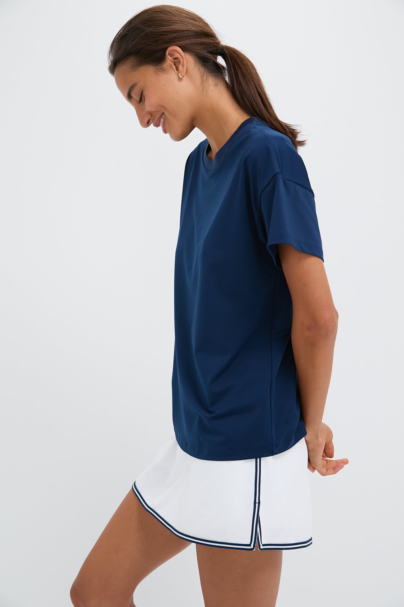 Navy Short Sleeve Performance Jersey Ryan Boyfriend Tee-Get Girly