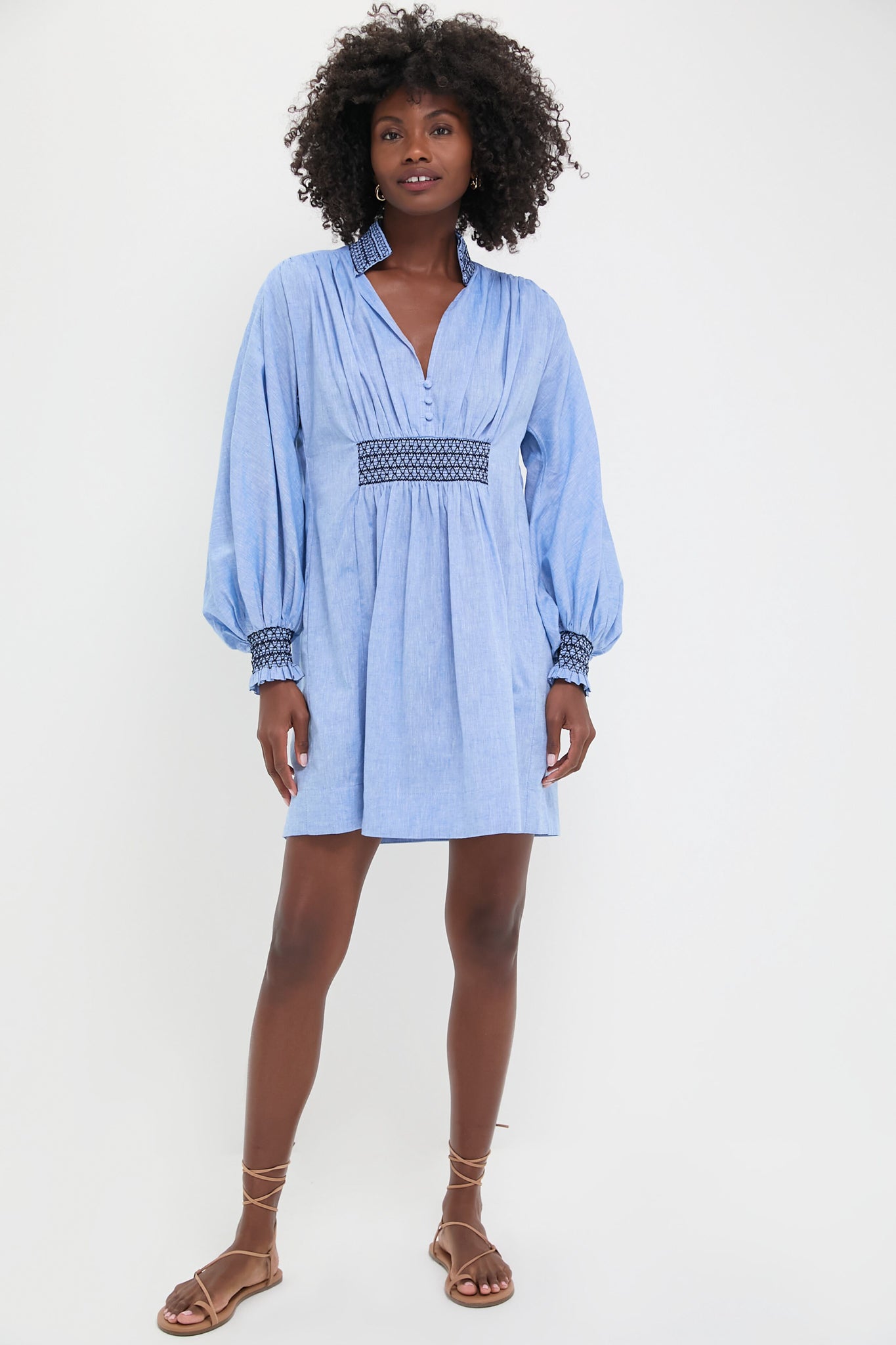 Chambray Embroidered Aubury Dress-Get Girly