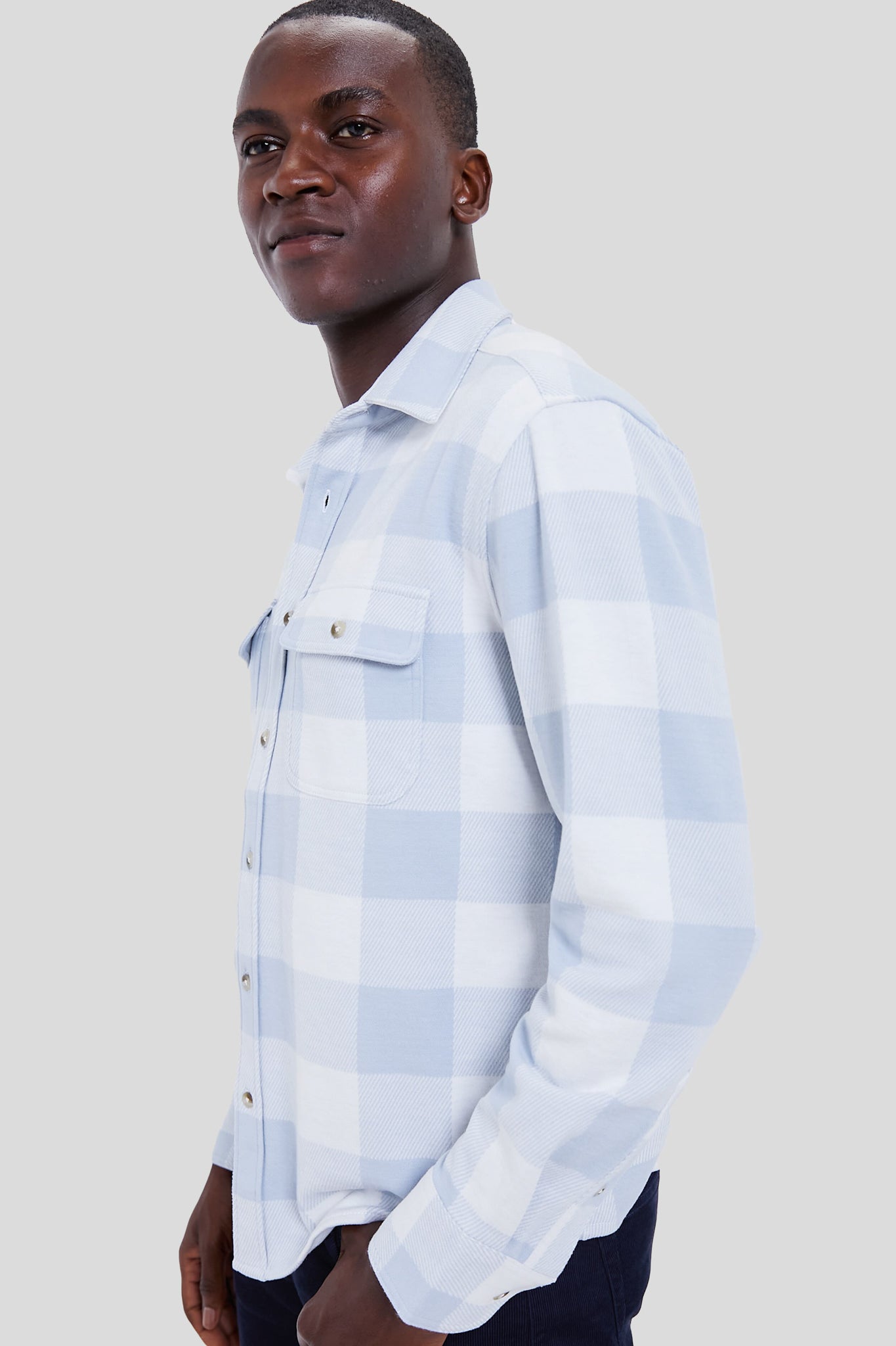 Light Blue Plaid Dunewood Stretch Flannel-Get Girly