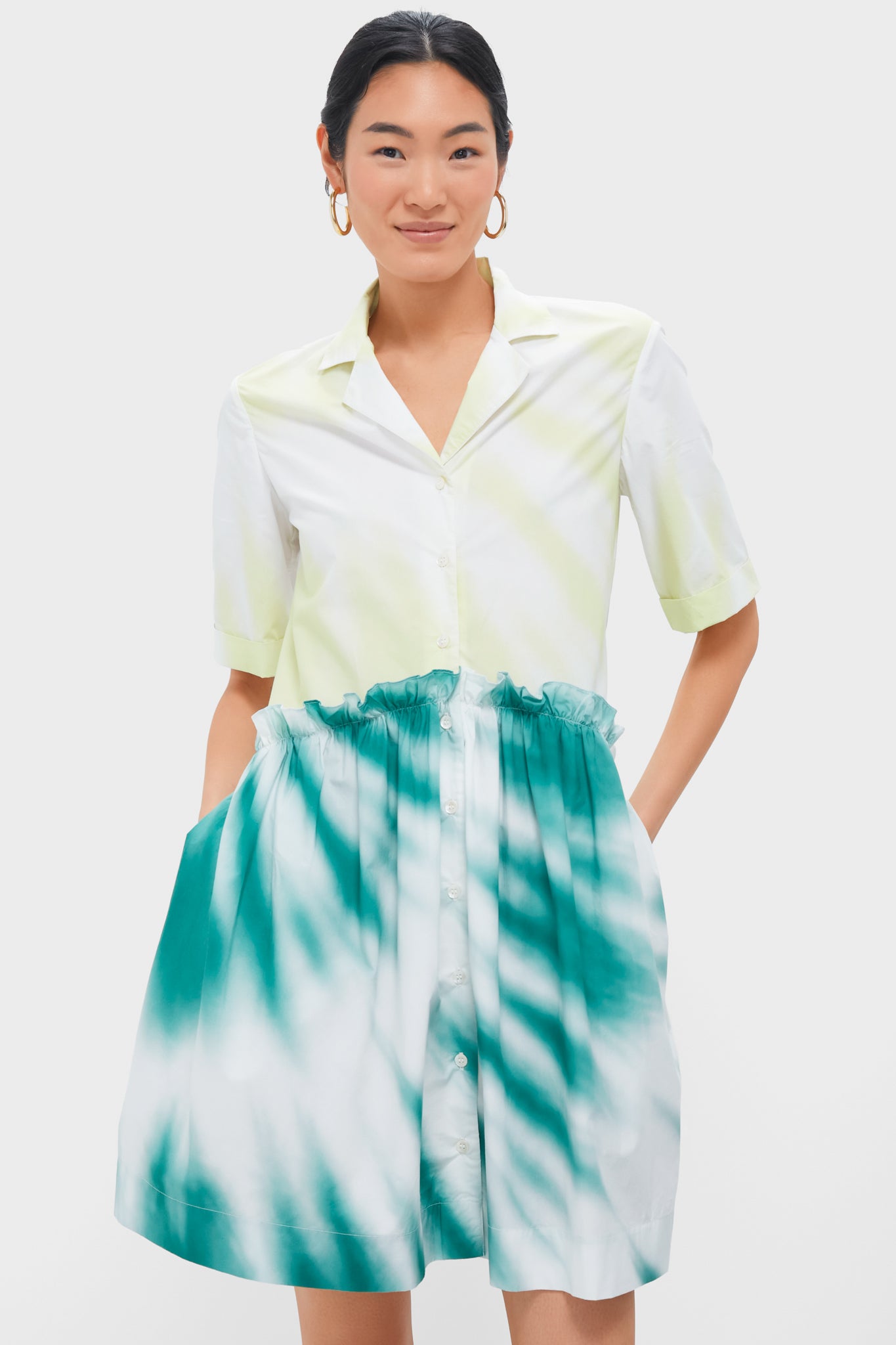 Tie-Dye Mini Gathered Shirtdress-Get Girly