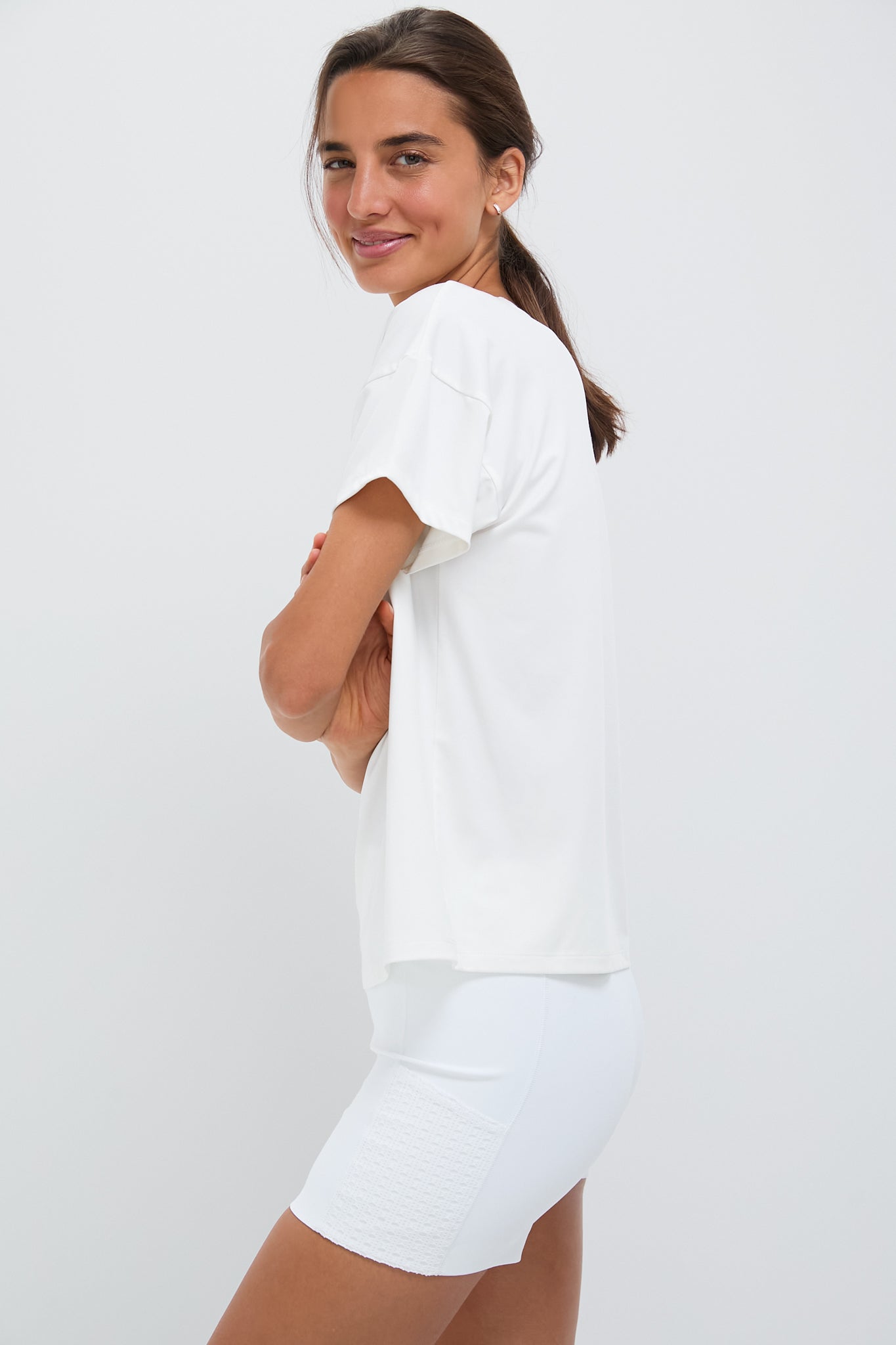White Short Sleeve Performance Jersey Ryan Boyfriend Tee-Get Girly