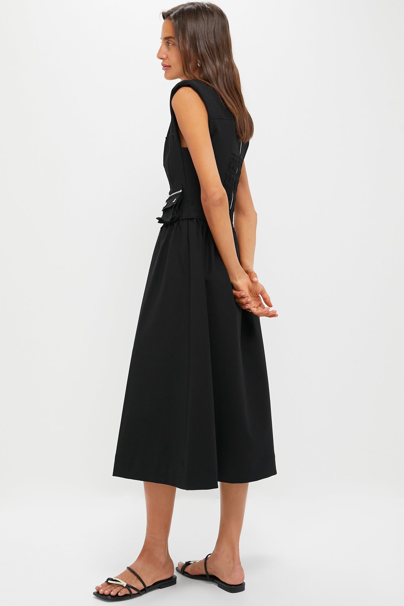 Black Heavy Cotton Tailoring Corset Midi Dress-Get Girly