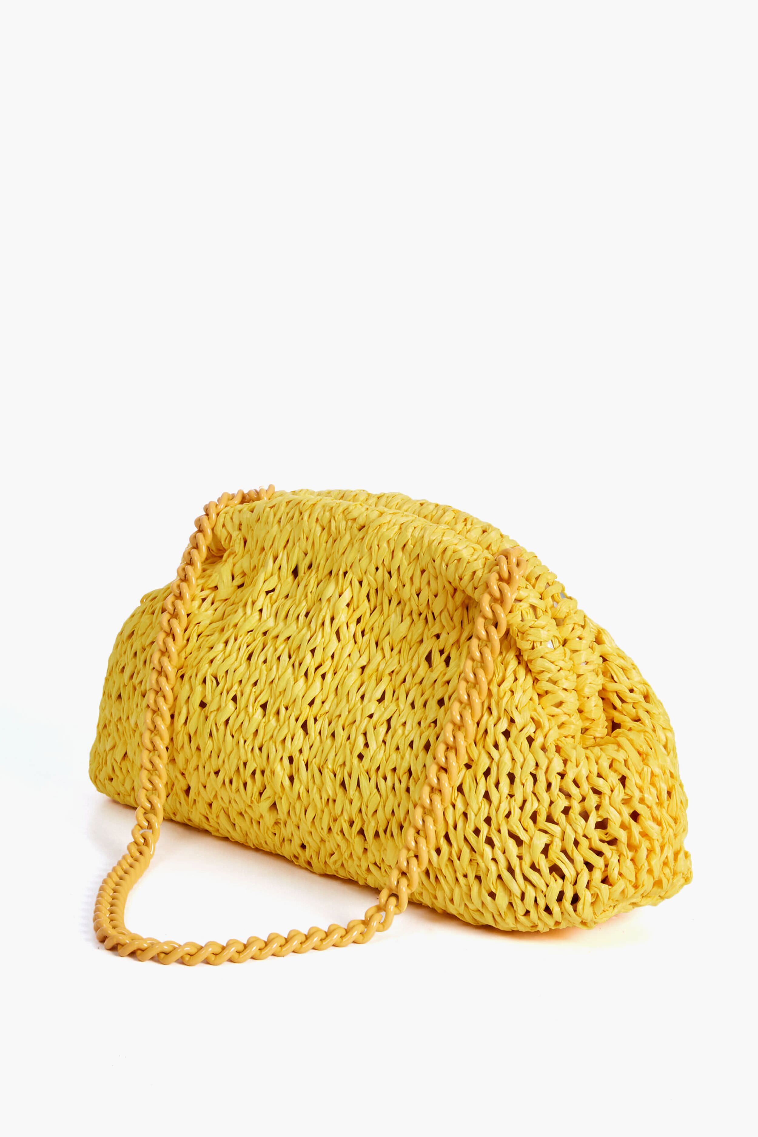 Yellow Raffia Game Clutch-Get Girly