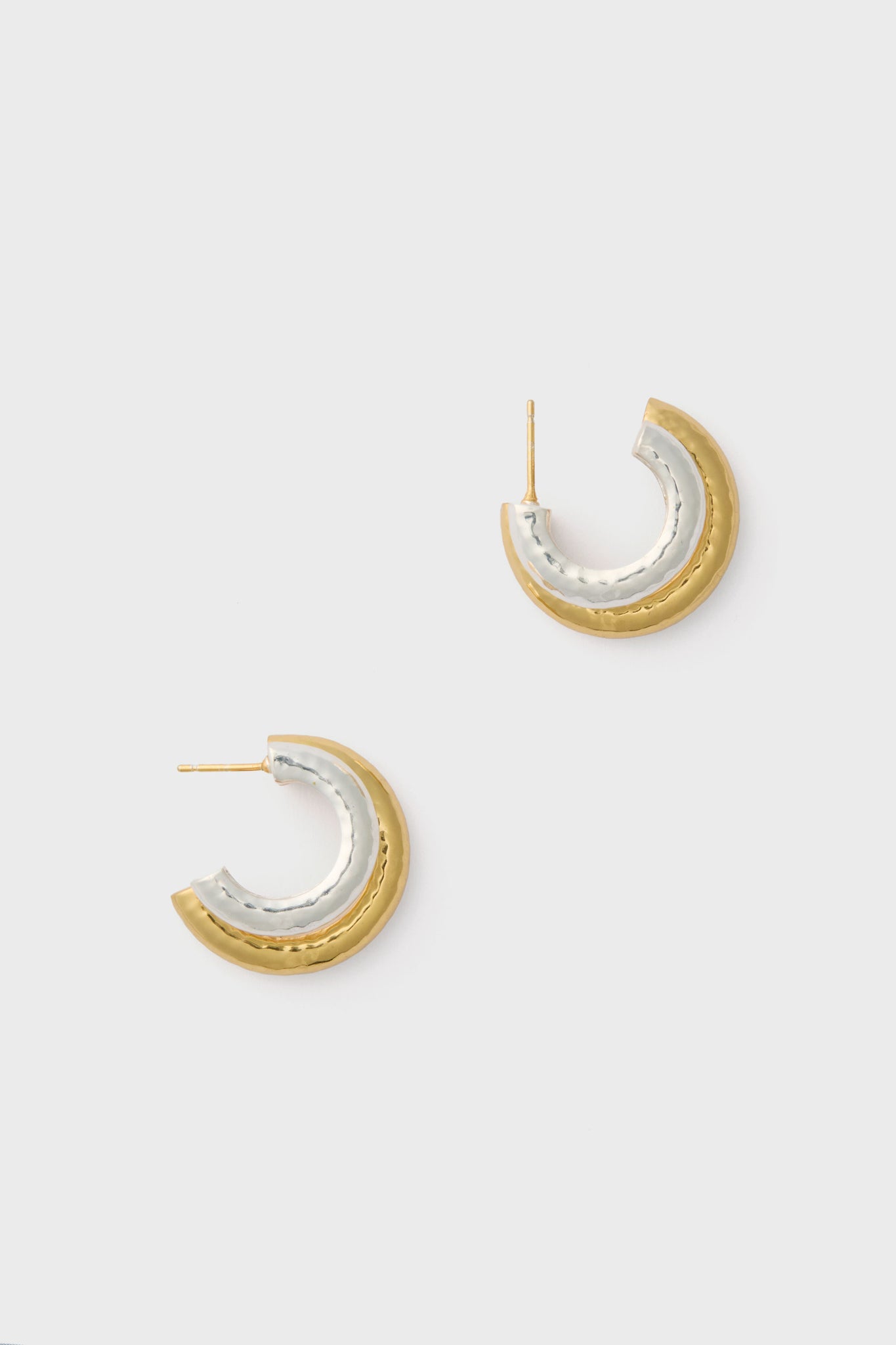 Yellow Gold and Silver Double Hoop Earrings-Get Girly