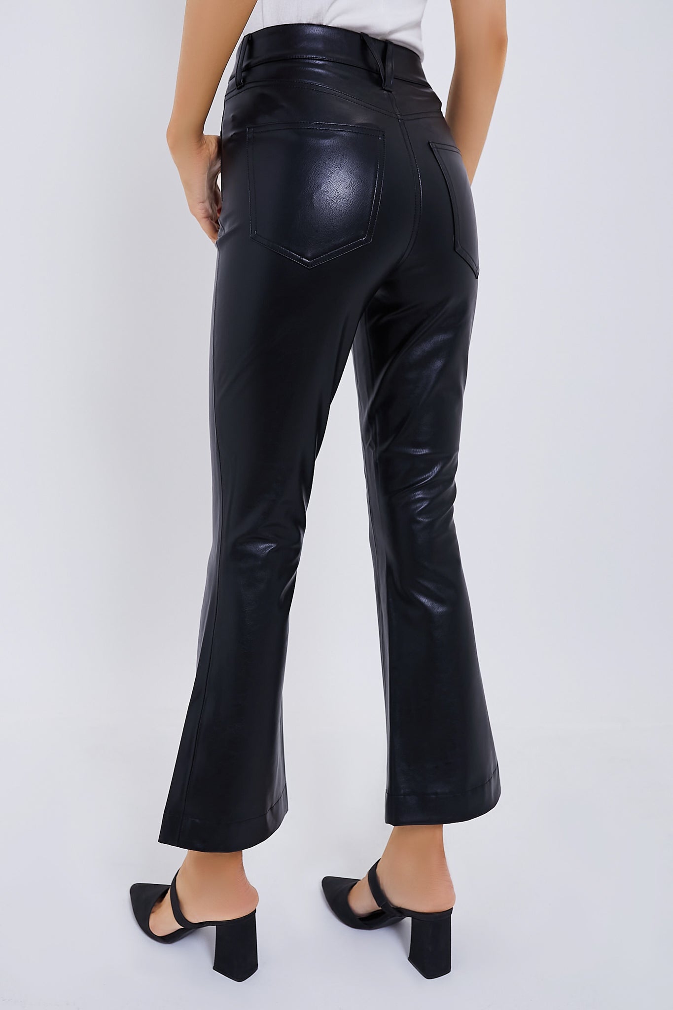 Black Carson Vegan Leather High Rise Ankle Flare-Get Girly