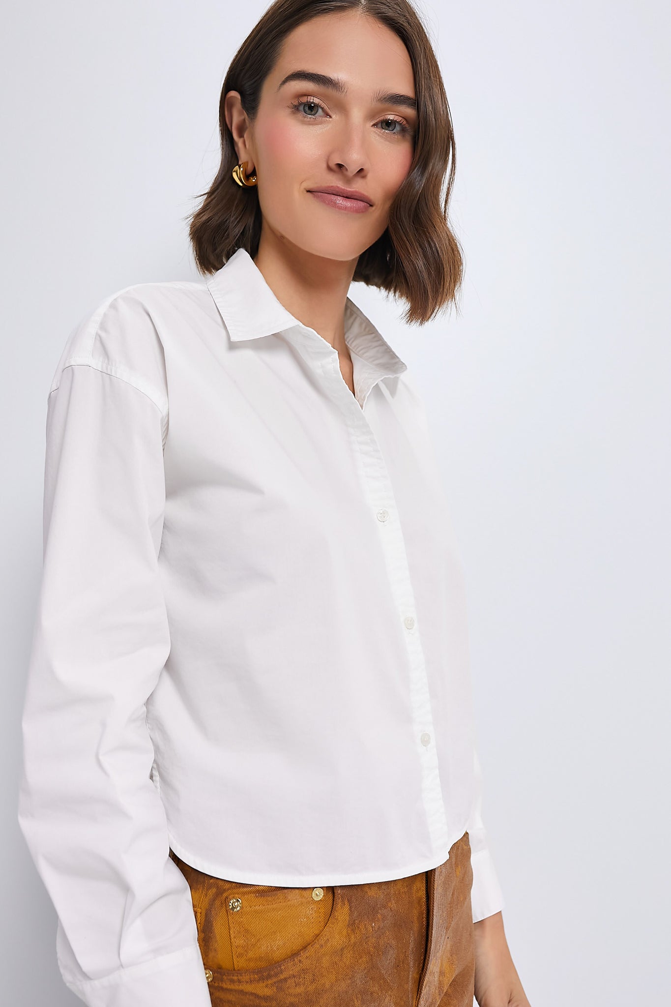 White Cropped Jasper Button Down-Get Girly