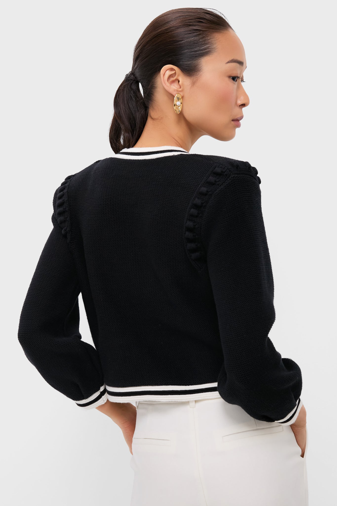 Black and Ivory Kaito Contrast Trim Crop Cardi-Get Girly