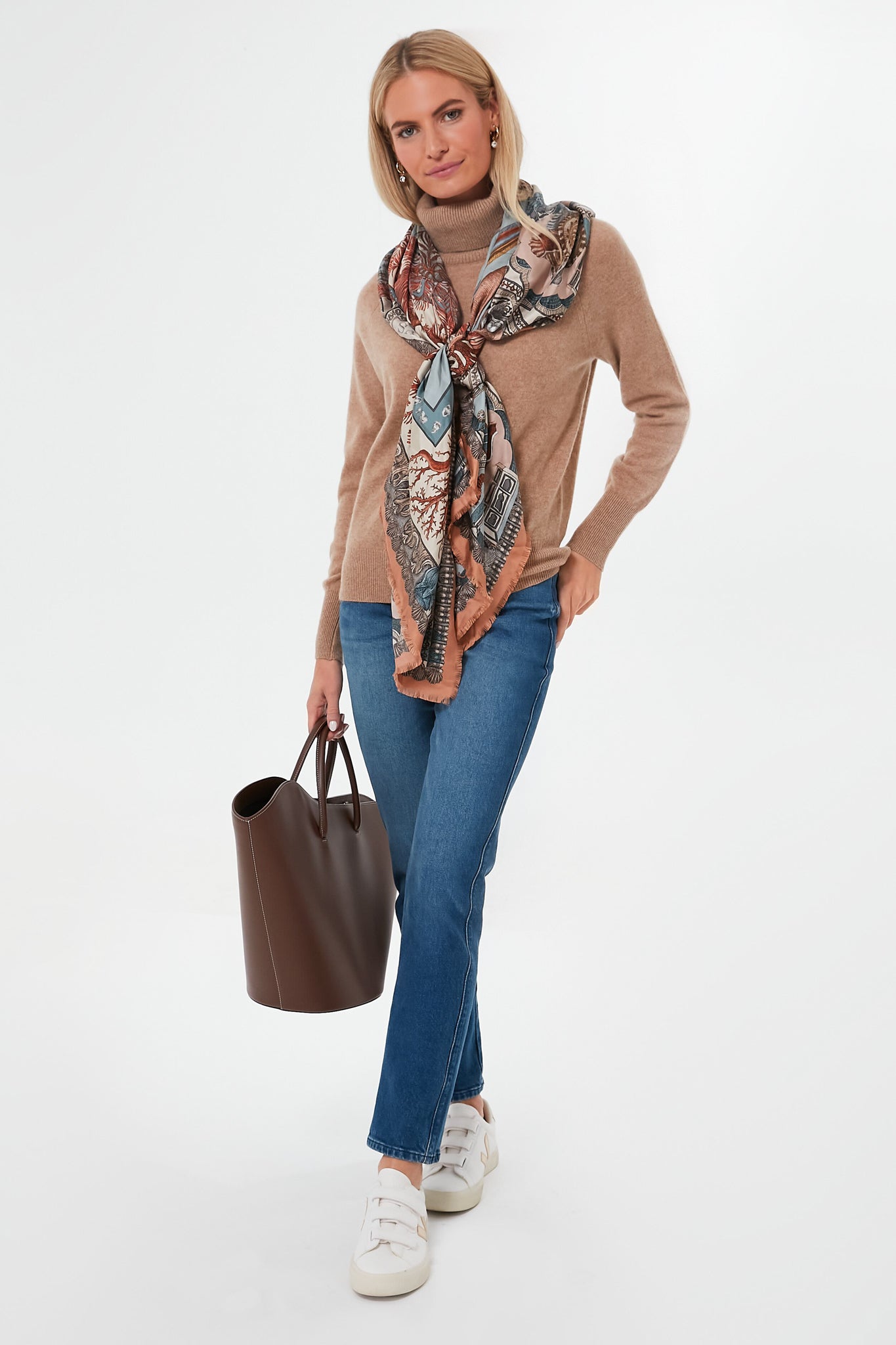 Camel Heather Ribbed Trim Cashmere Turtleneck-Get Girly