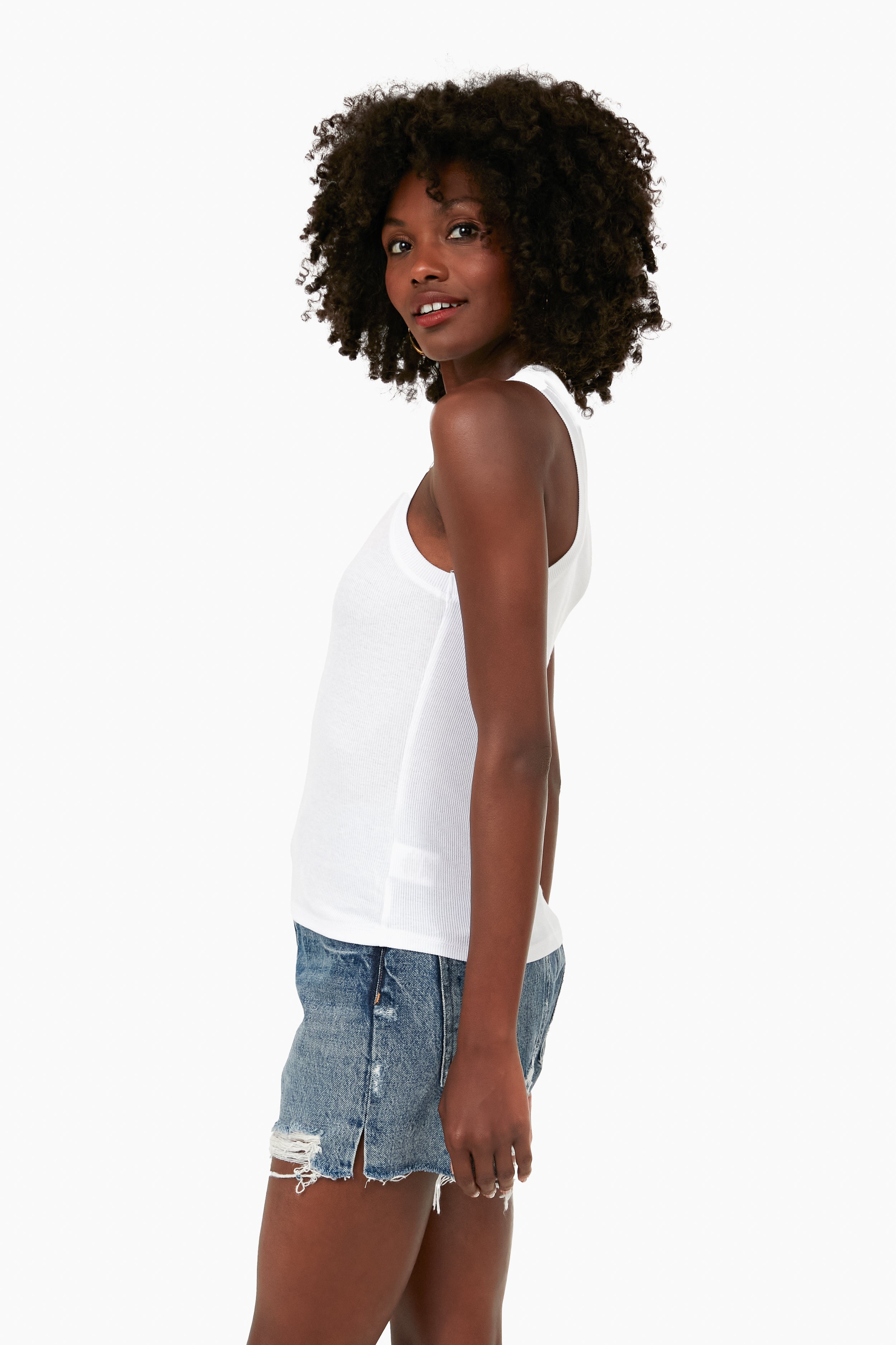 White Sirena Rib Tank-Get Girly