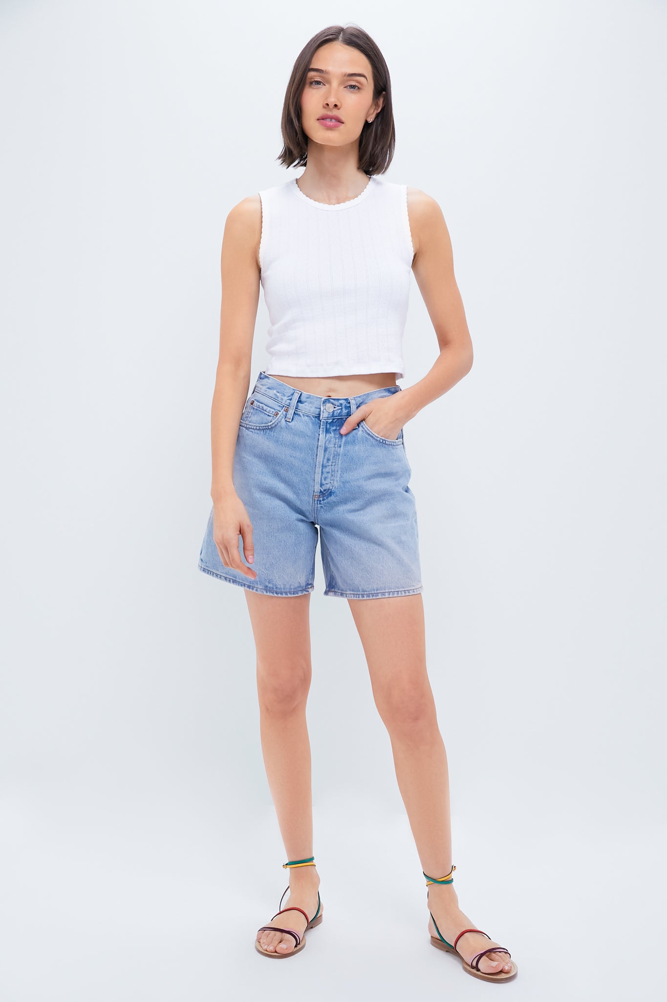 White Pointelle Sleeveless Crew-Get Girly