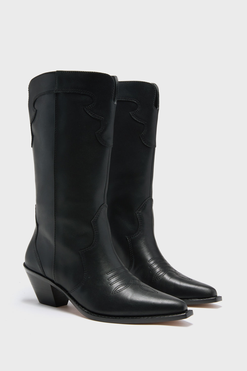 Black Leather Wilson Western Boots-Get Girly