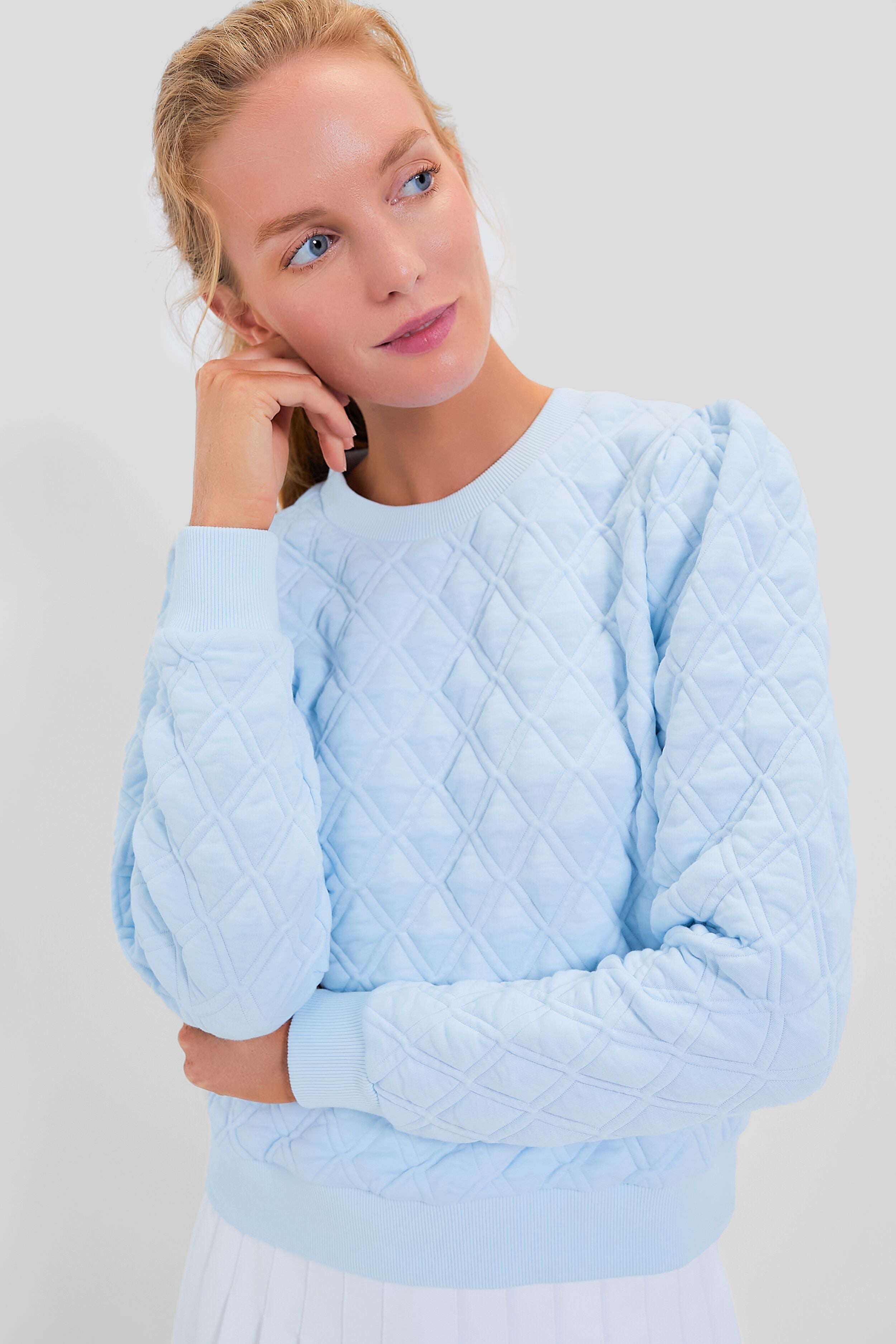 Light Blue Puff Sleeve Quilted Stretch Campbell Pullover-Get Girly