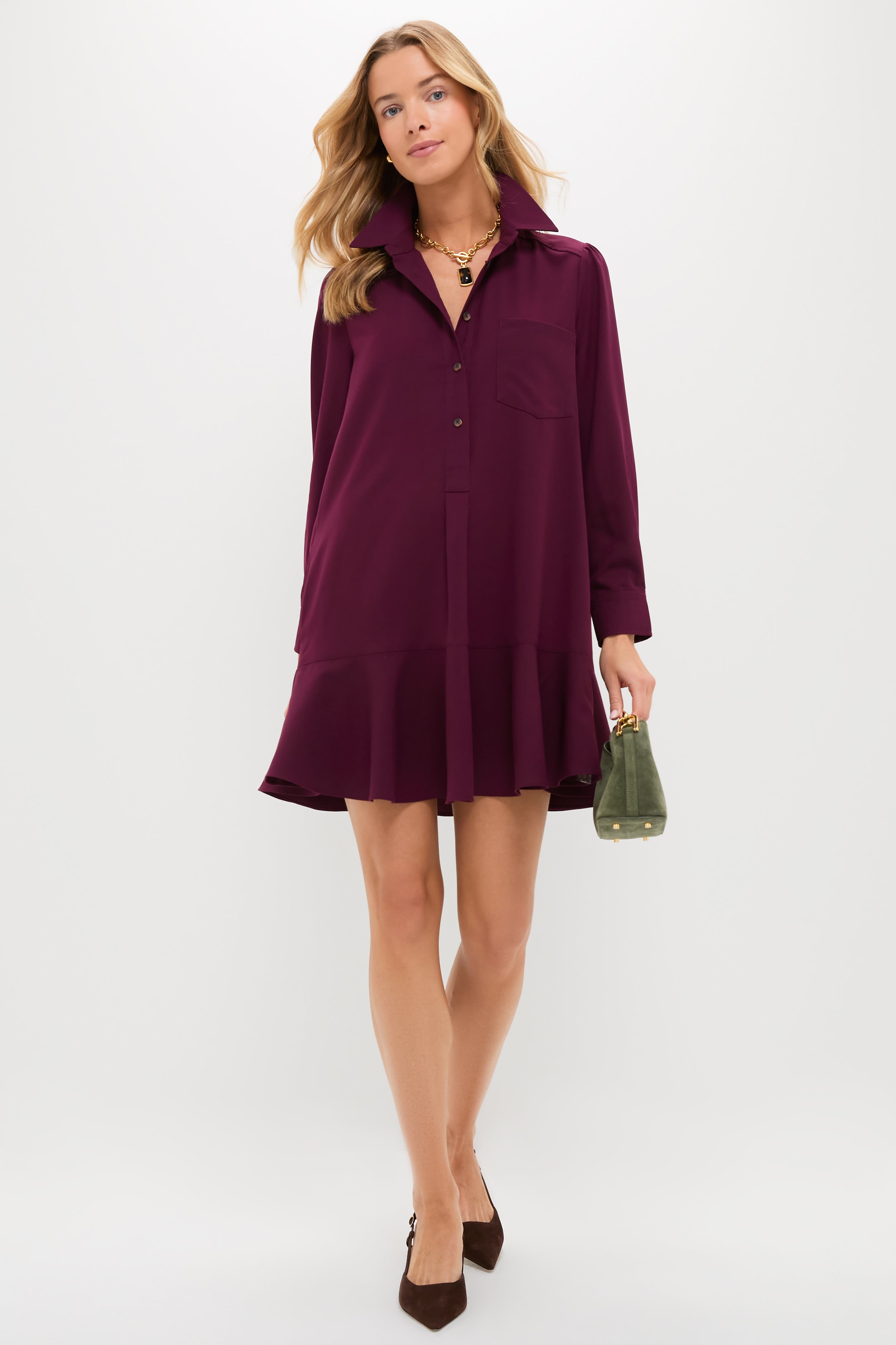 Winetasting Crepe Callahan Shirt Dress-Get Girly