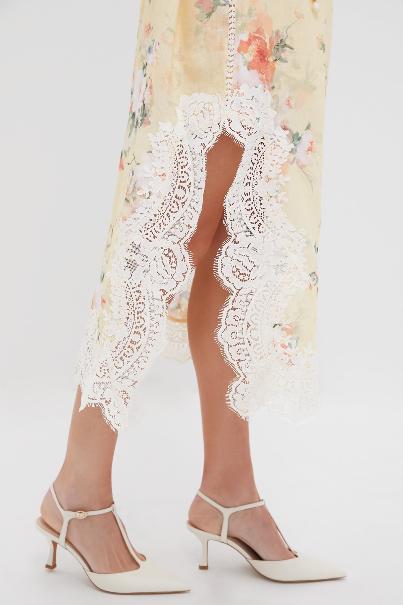 Yellow Watercolour Floral Everley Lace Trim Slip Dress-Get Girly