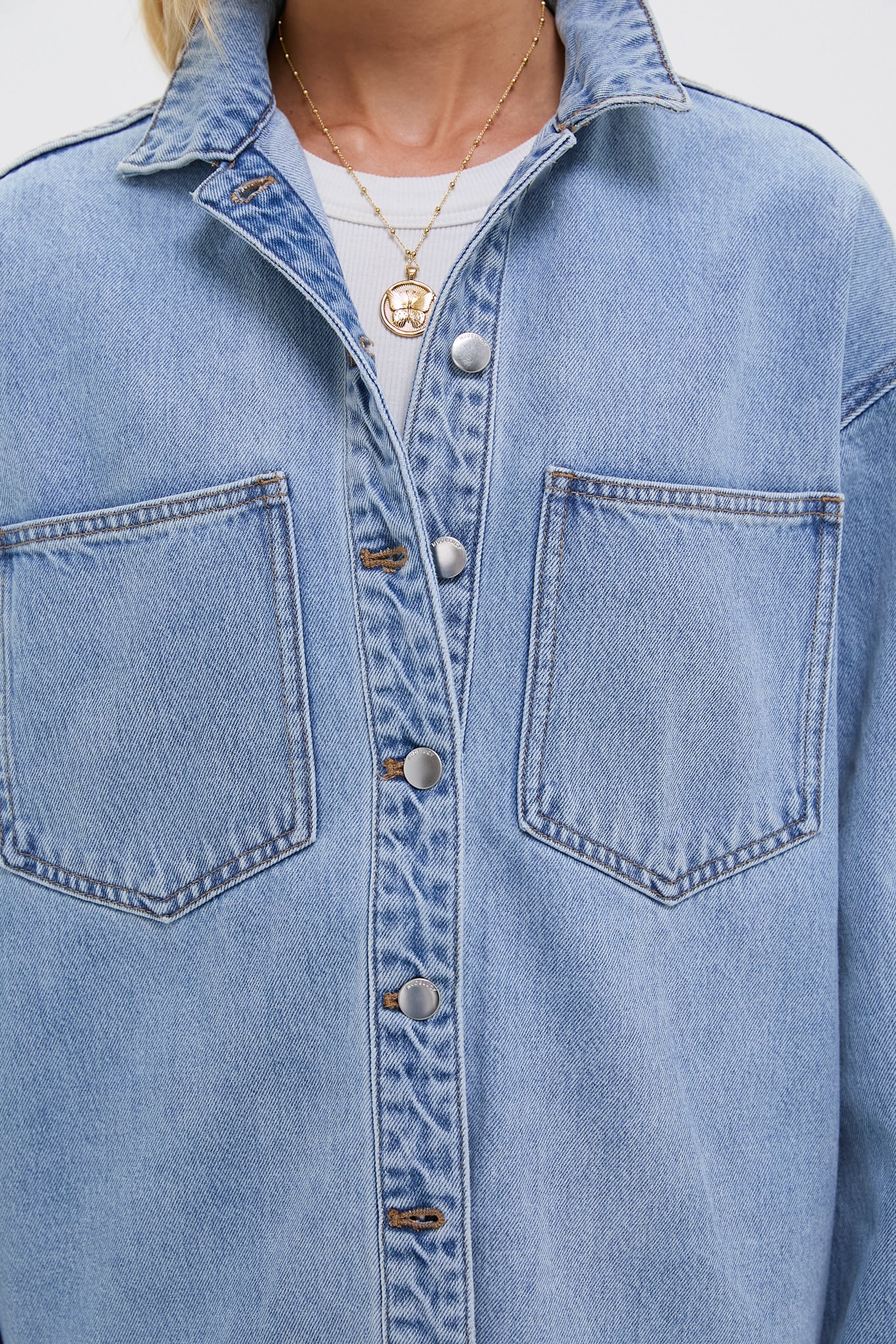 90s Blue Organic Denim Overshirt-Get Girly