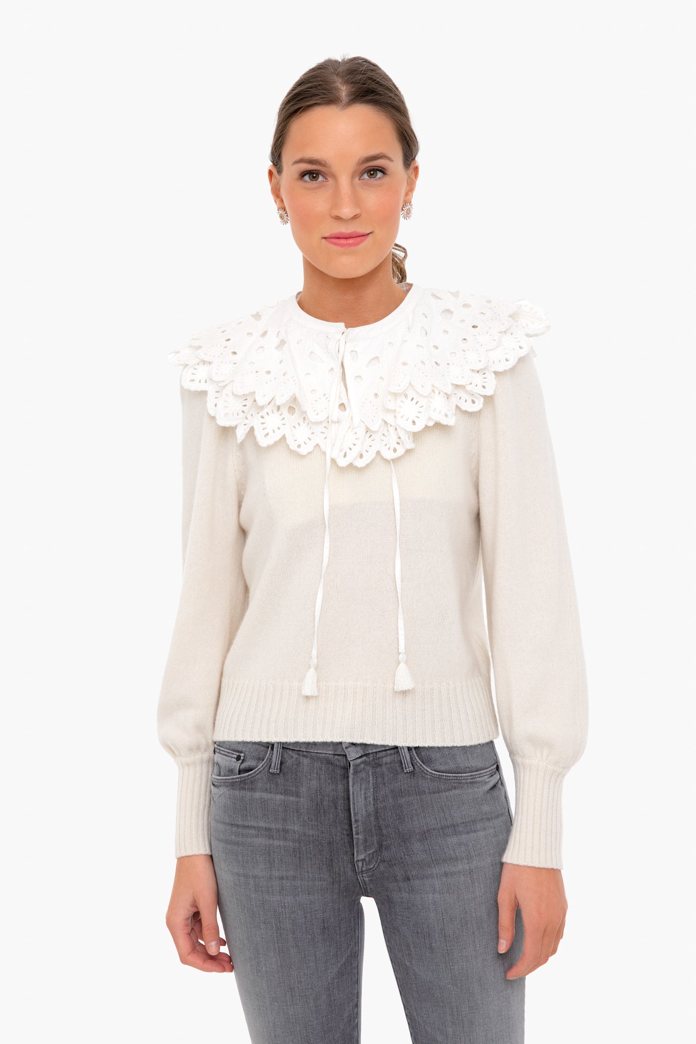 White Hazel Eyelet Long Sleeve Sweater-Get Girly