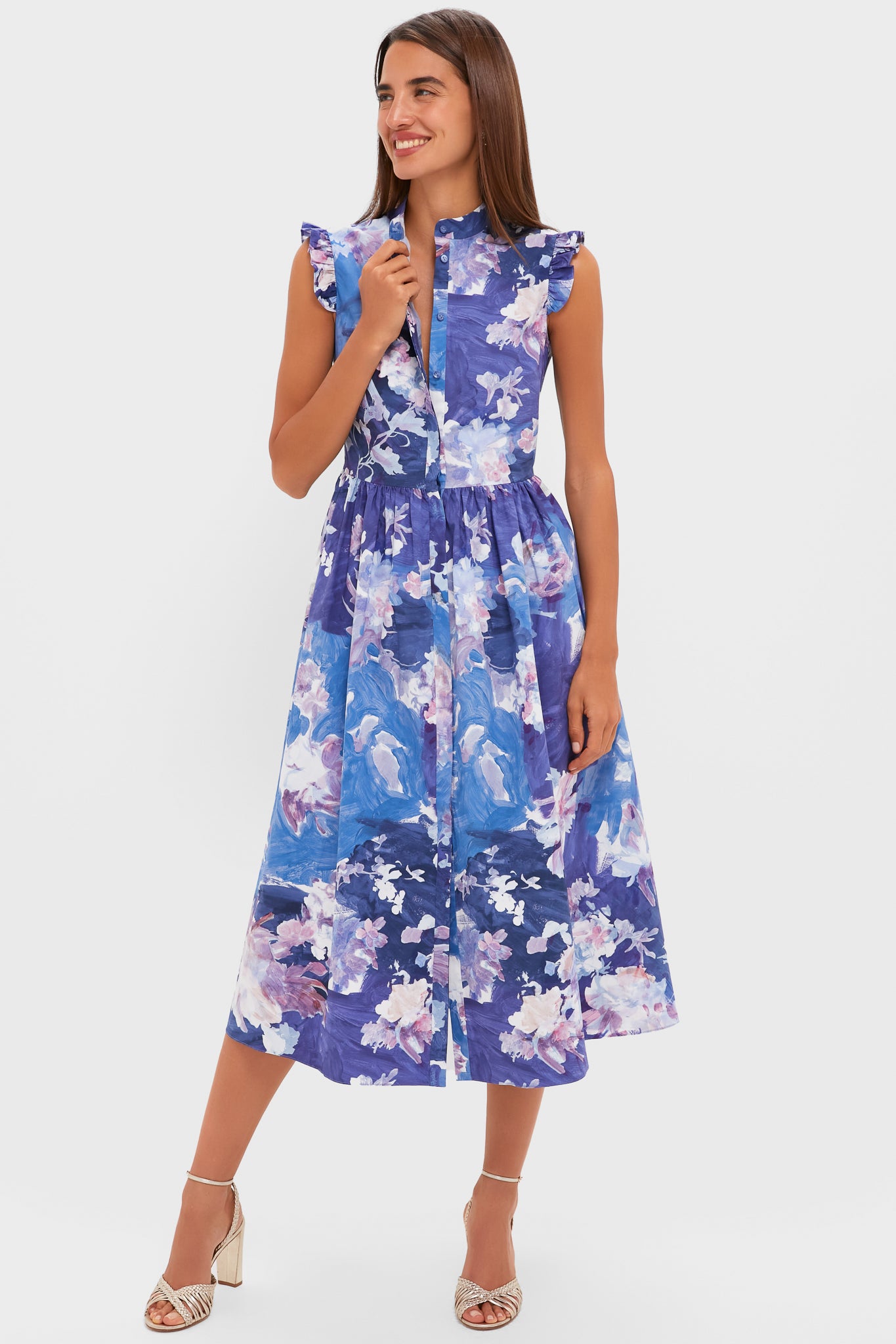 Artist Garden Pale Cobalt Sleeveless Flared Midi Dress-Get Girly