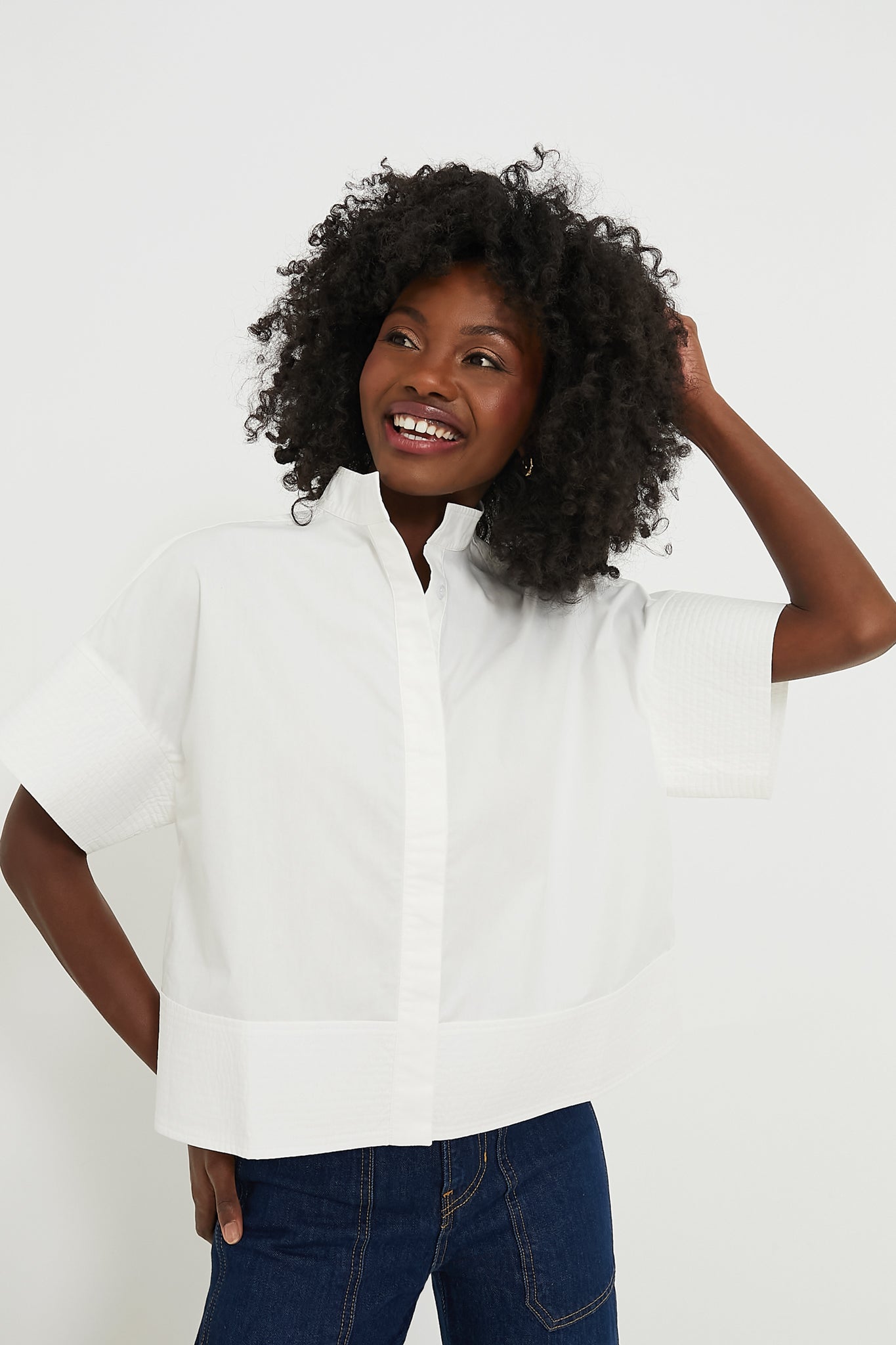 White Trapunto Stitch Sofia Shirt-Get Girly