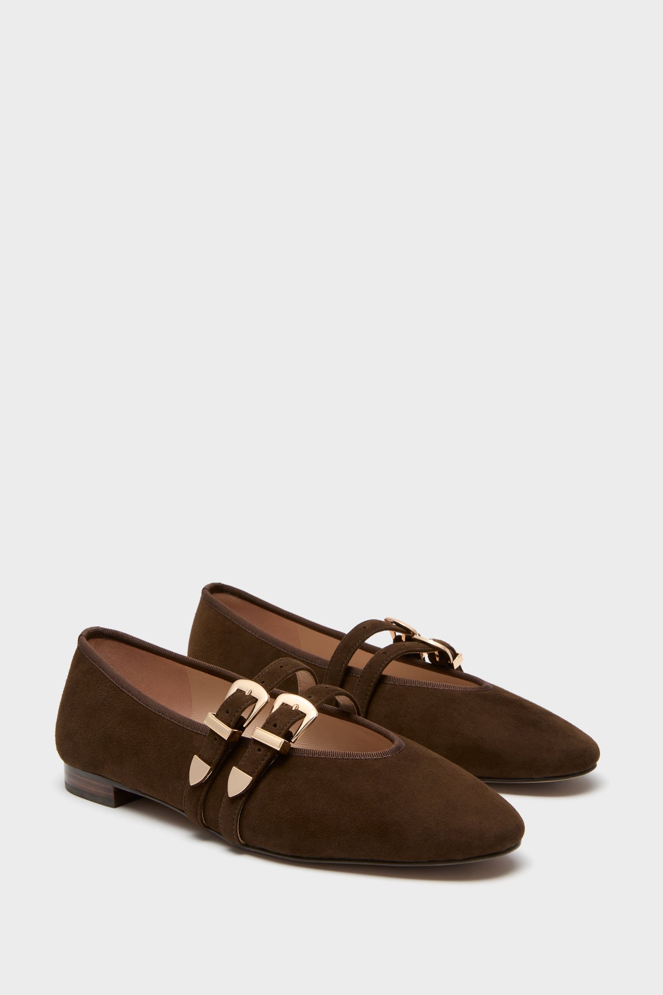 Chocolate Suede Buckle Nina Flats-Get Girly