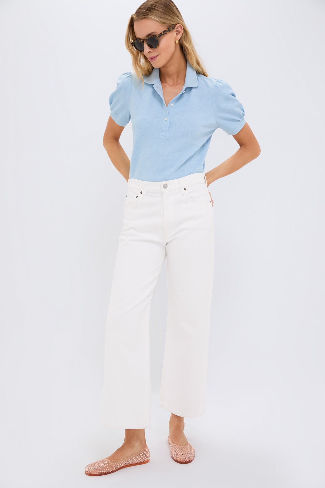 Light Blue Pique Puff Sleeve Peggy Polo-Get Girly