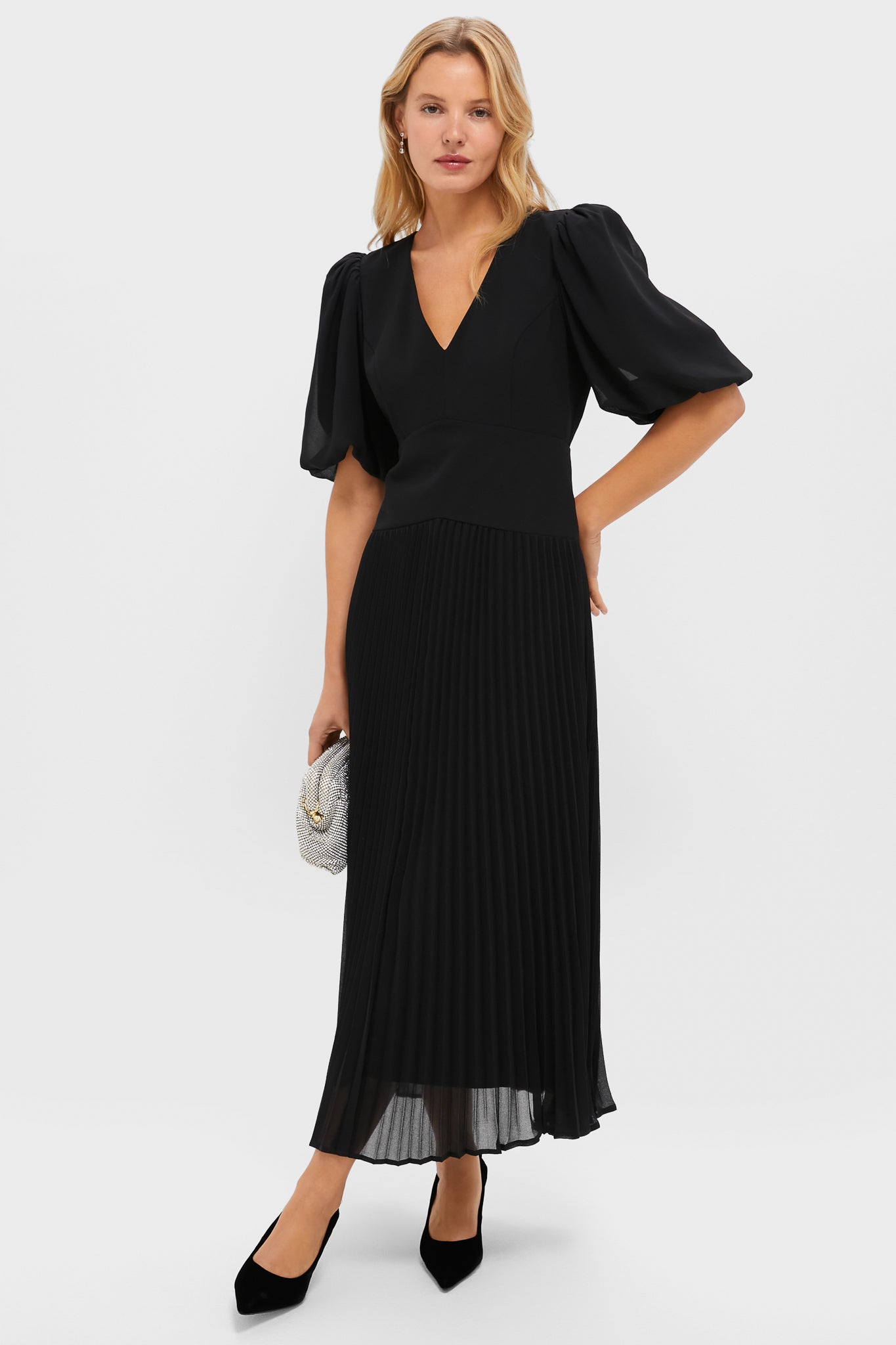 Black Drapey Twill Raquel Dress-Get Girly