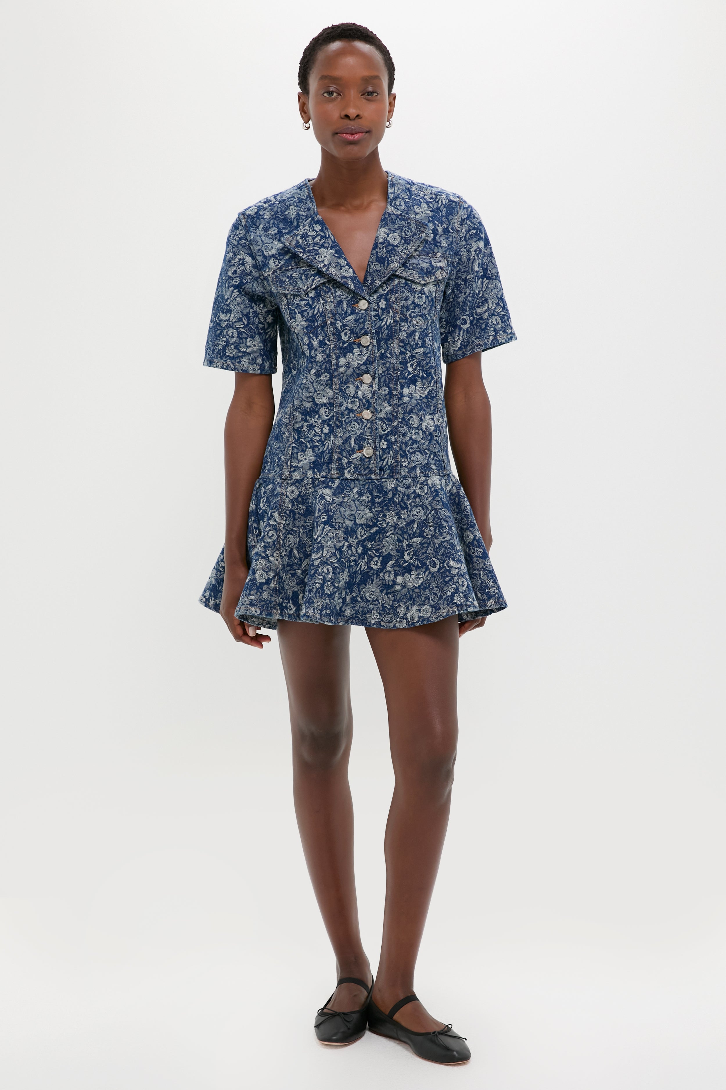 Mid Blue Stone Tapestry Denim Mini Dress-Get Girly