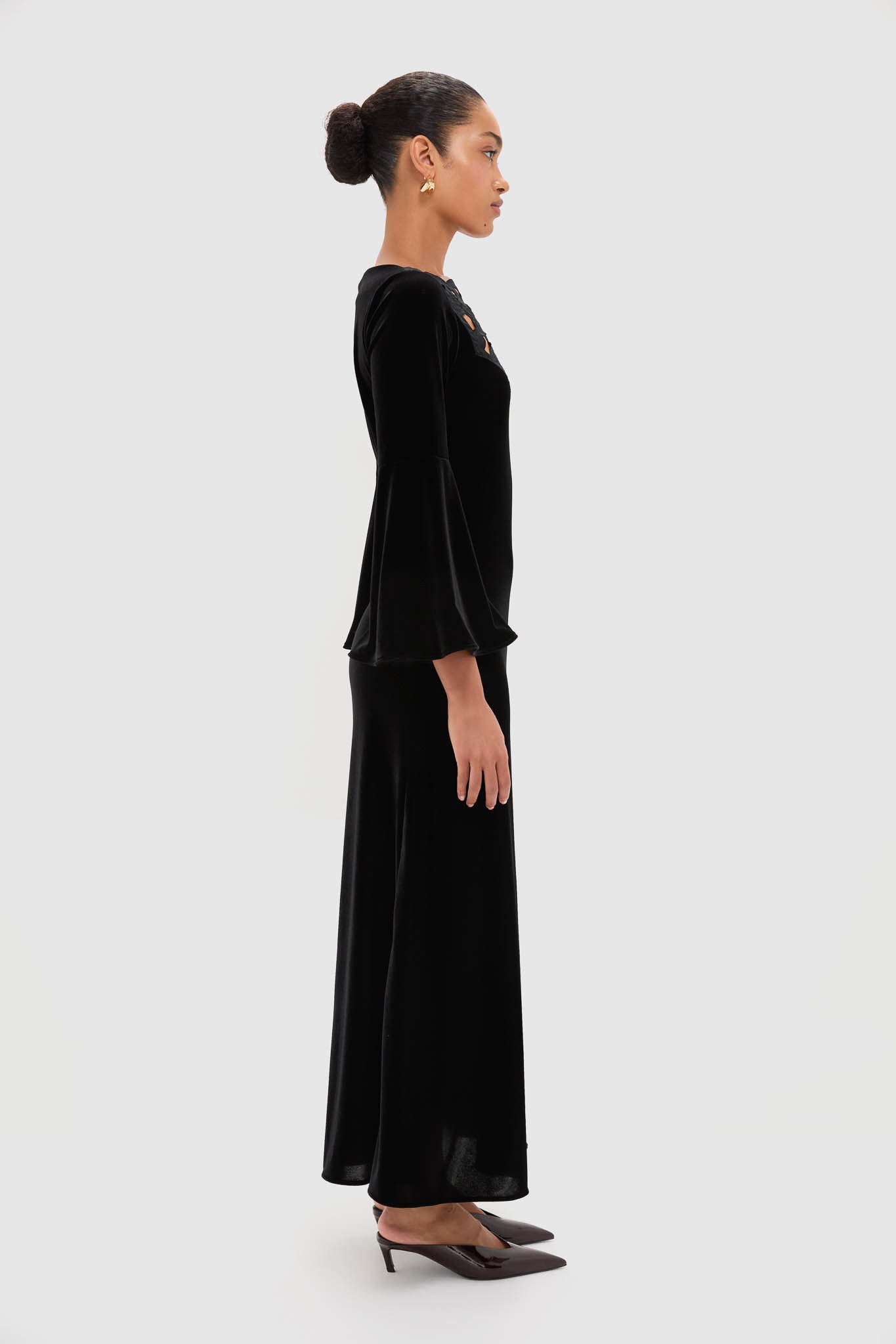 Accademia Black Velvet Bell Sleeve Catherine Maxi Dress-Get Girly