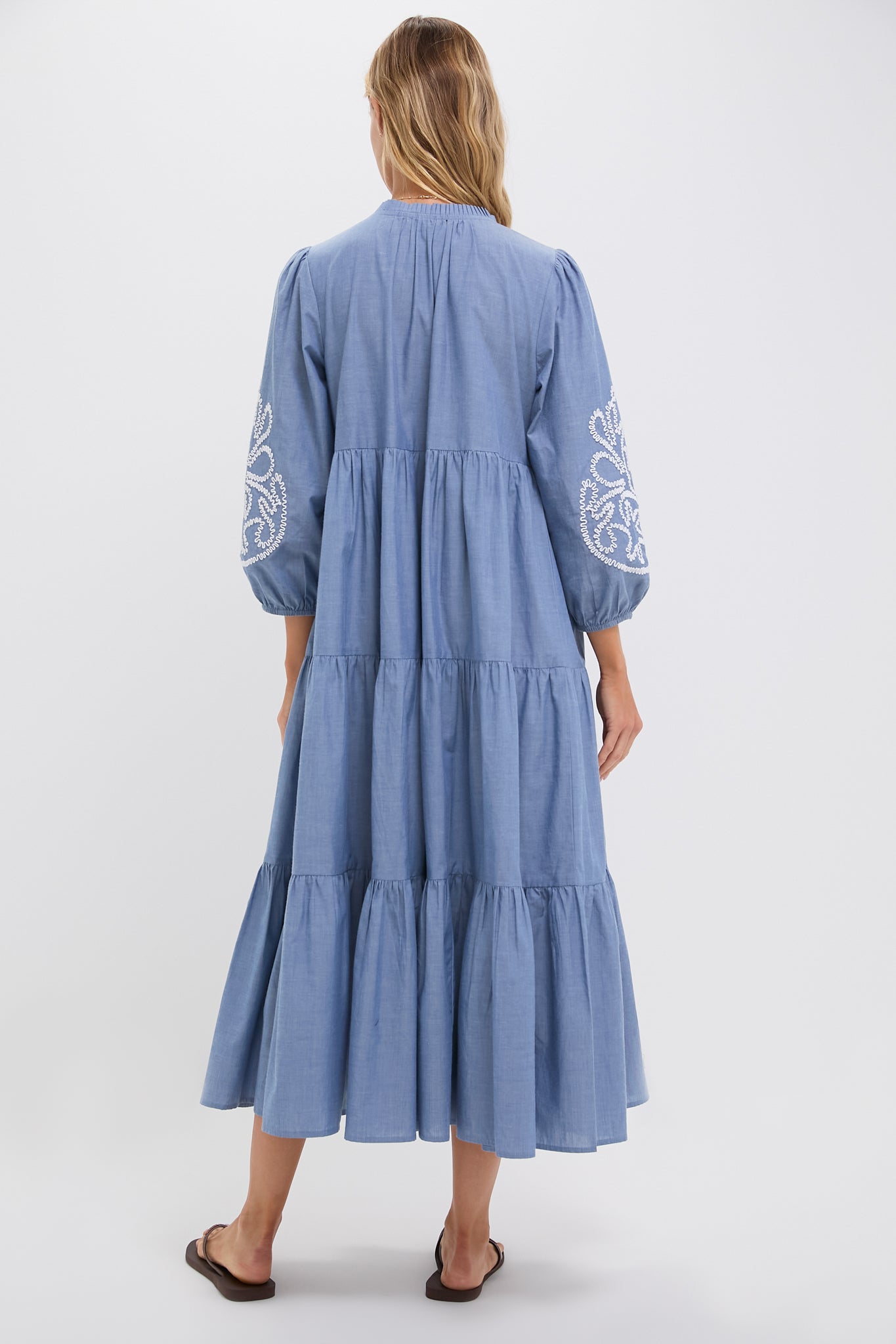 Embroidered Chambray Long Sleeve Salty Paloma Caftan-Get Girly