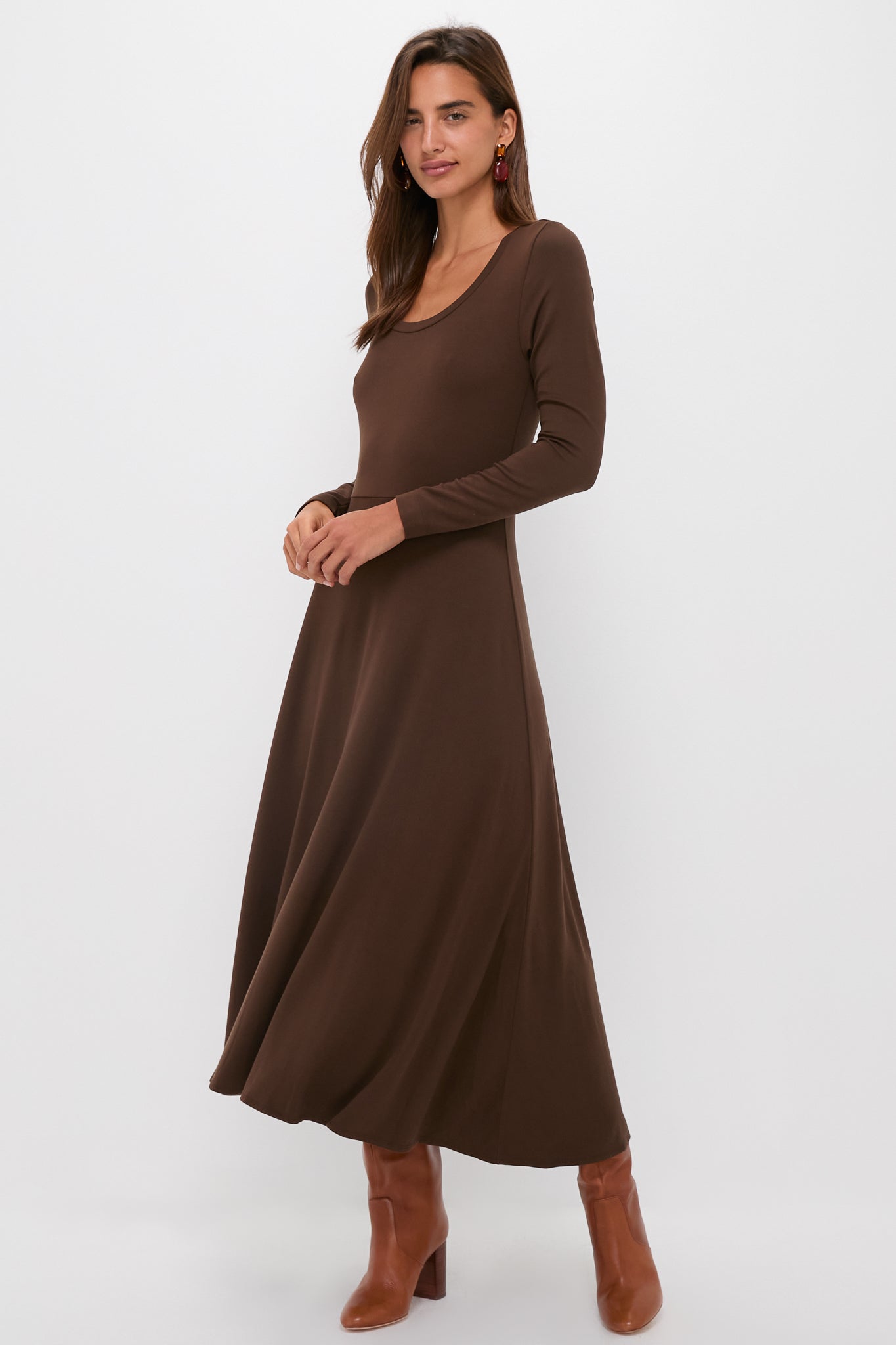 Chocolate Brown Long Sleeve Sara Maxi Dress-Get Girly