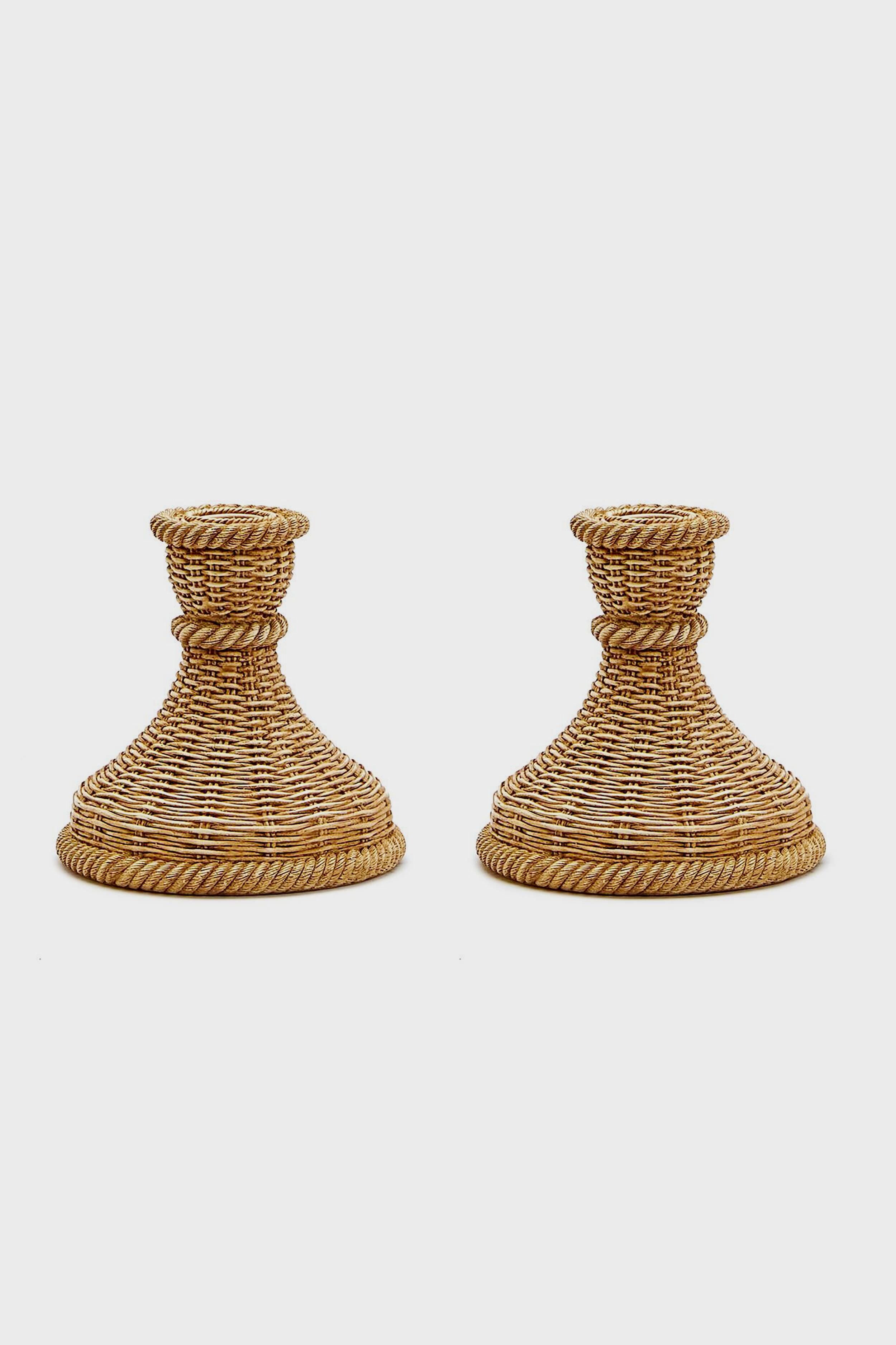 Basket Weave Pattern Set of 2 Candle Holders-Get Girly