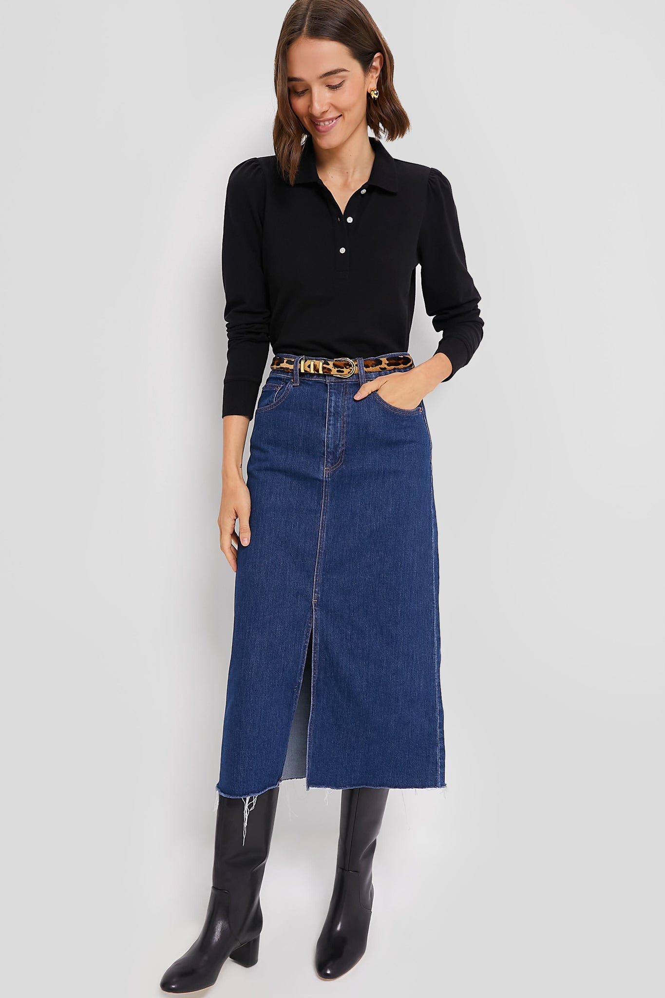 Black Long Sleeve Pique Puff Sleeve Peggy Polo-Get Girly