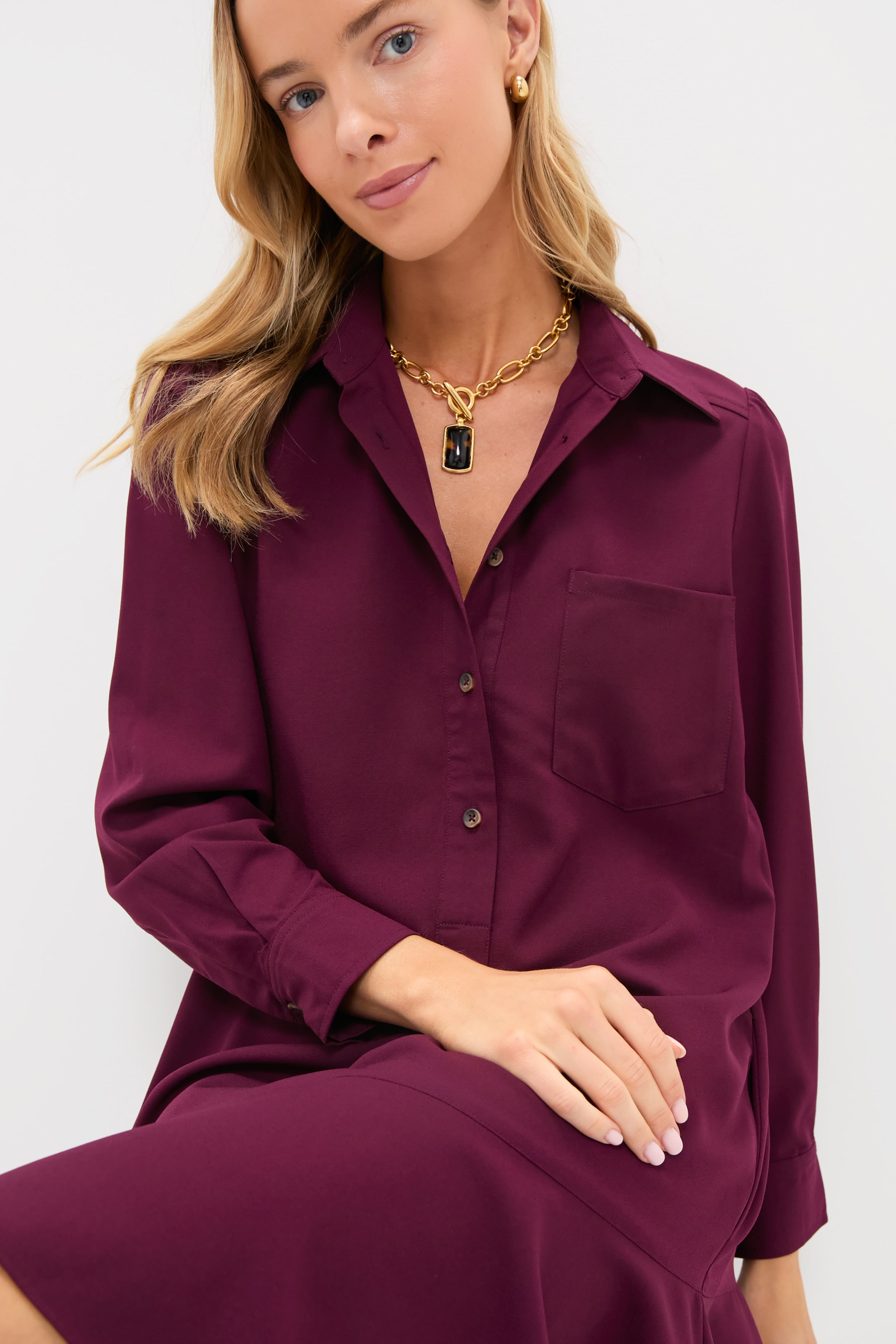 Winetasting Crepe Callahan Shirt Dress-Get Girly