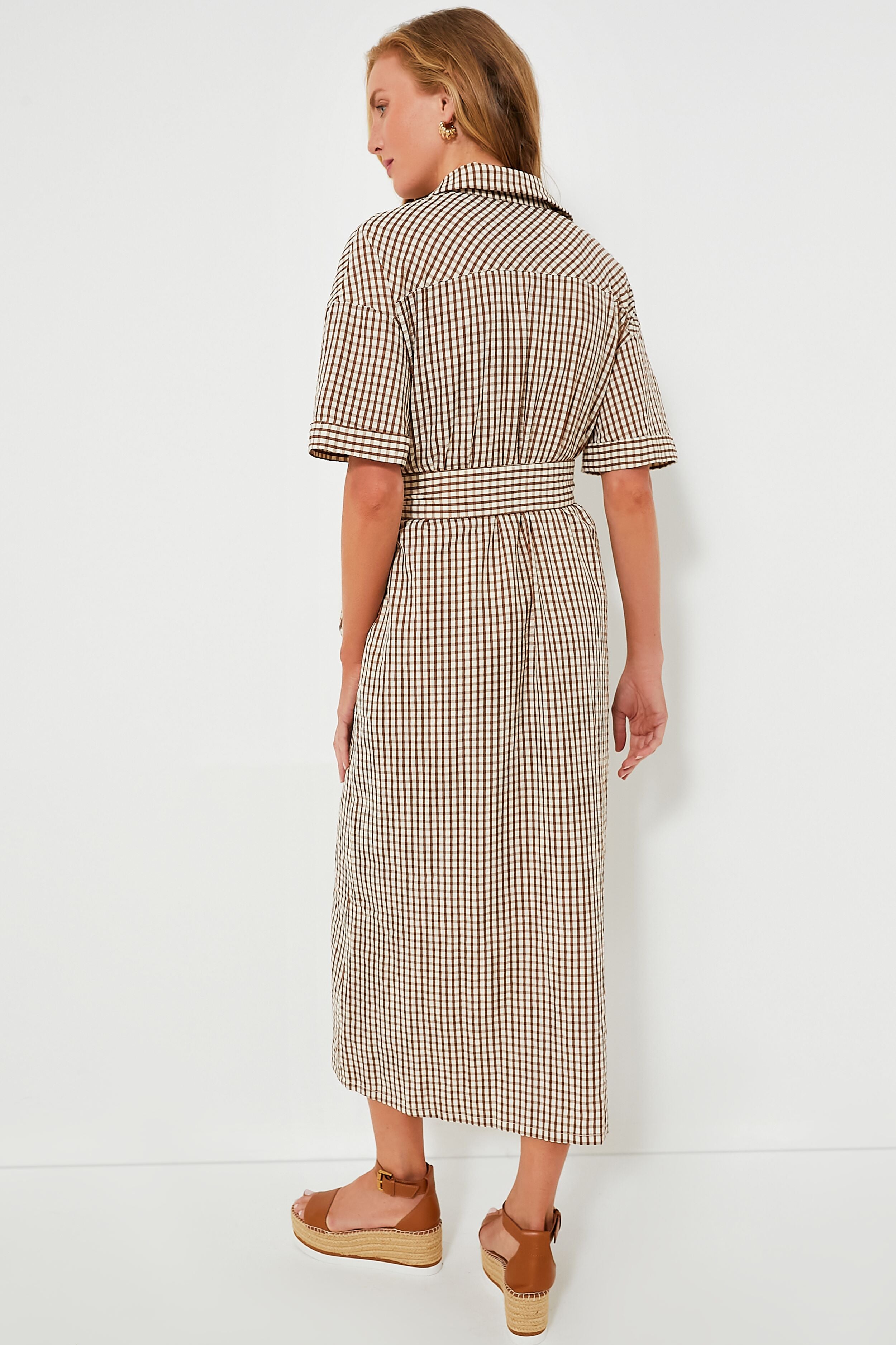 Brown Gingham Seersucker Zacara Dress-Get Girly
