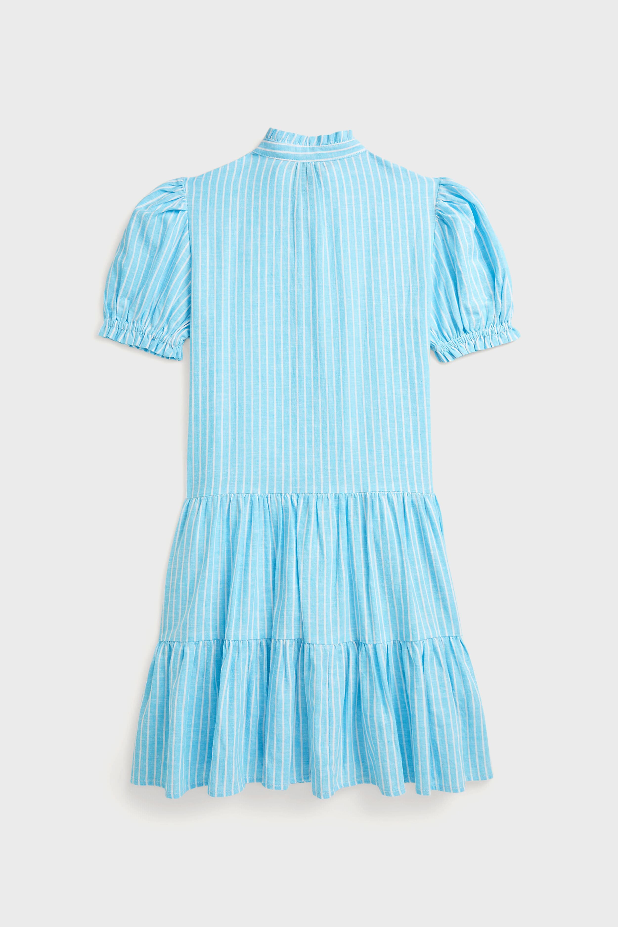 Girls Ruffle Collar Short-Sleeve Tiered Striped Dress-Get Girly