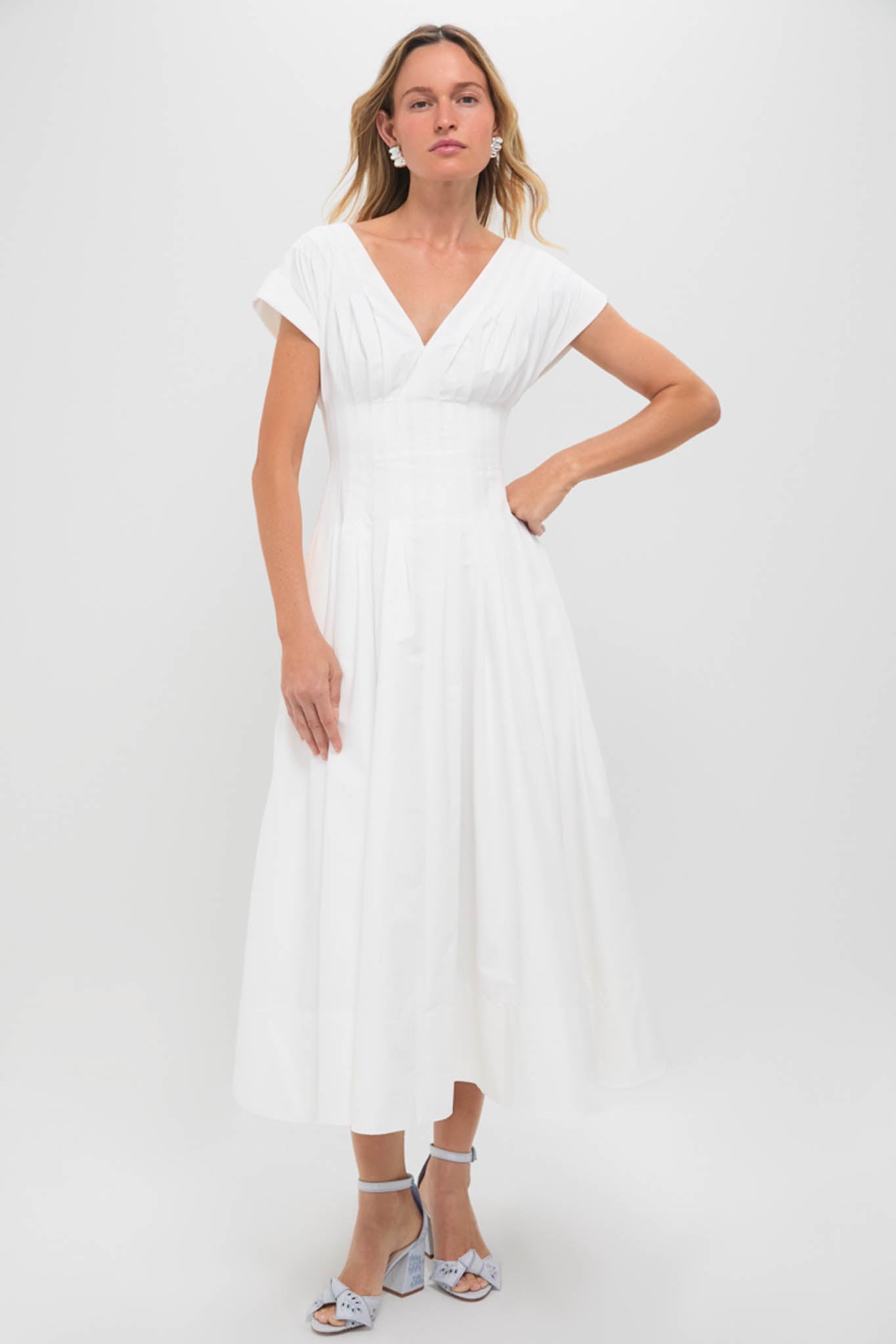 White Nina Pleated Midi Dress-Get Girly