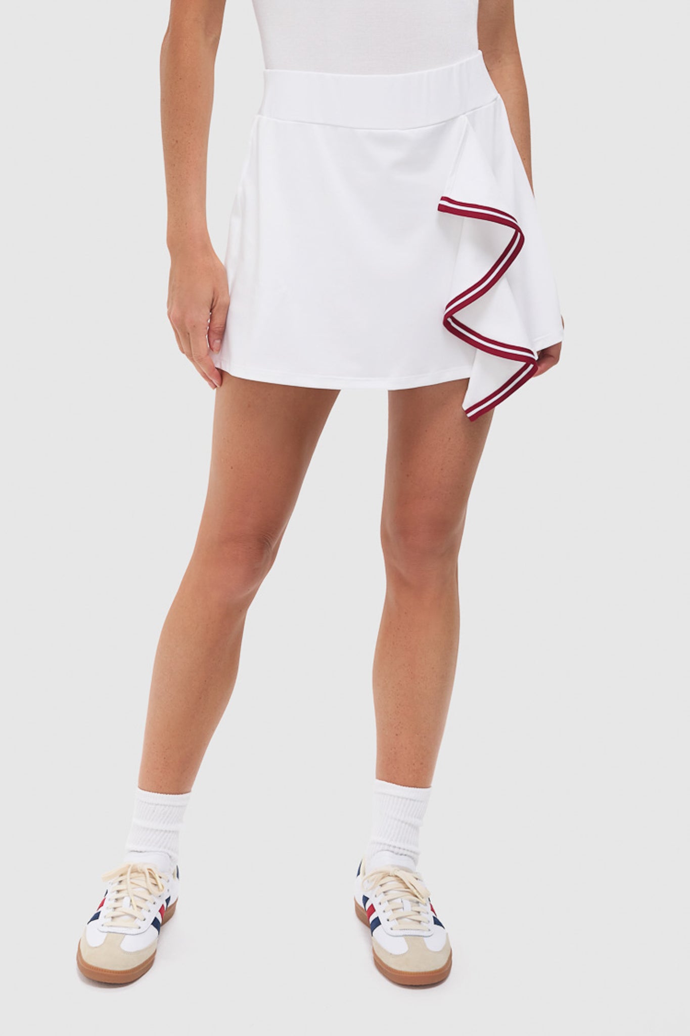 White Faux Wrap 14 Inch Performance Jersey Alexis Tennis Skirt-Get Girly
