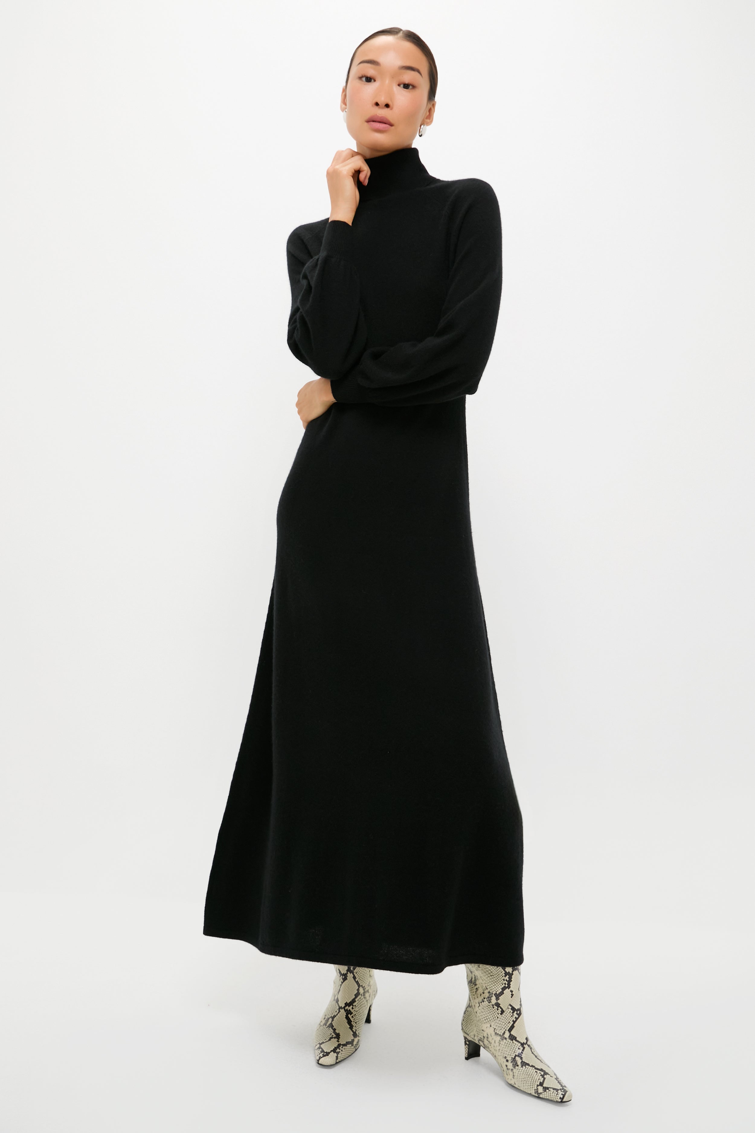 Black Cashmere Turtleneck Maxi Dress-Get Girly