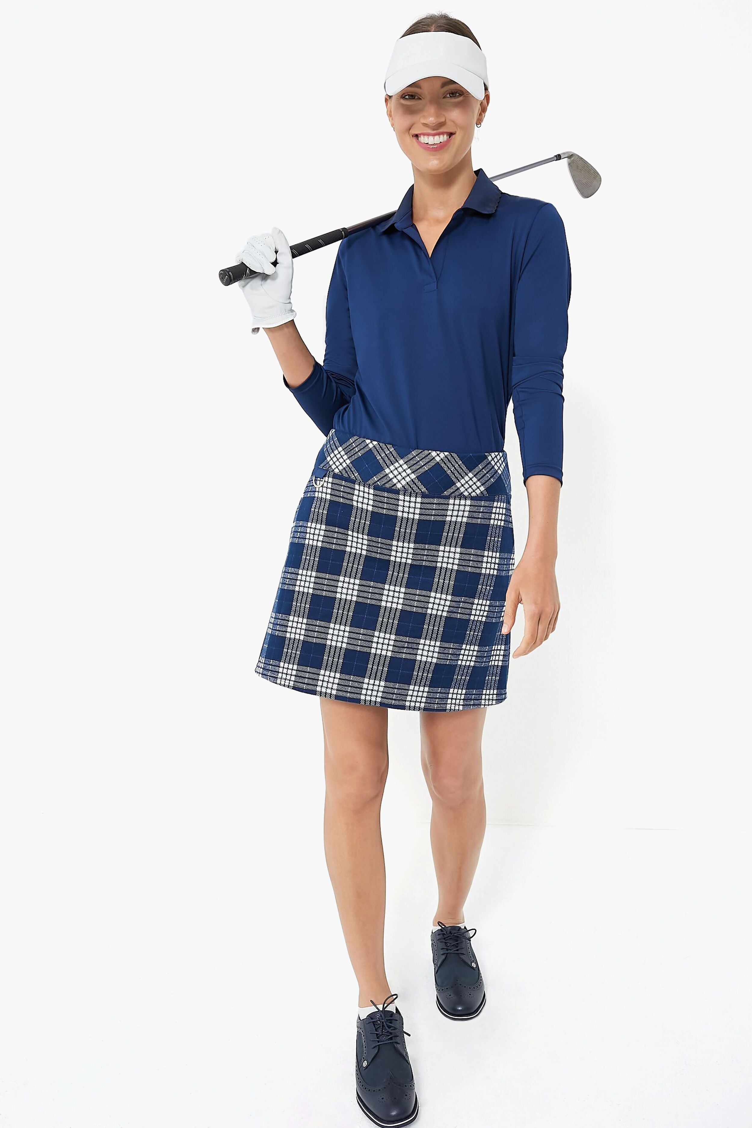 Navy Plaid 17 Inch Helen Golf Skirt-Get Girly