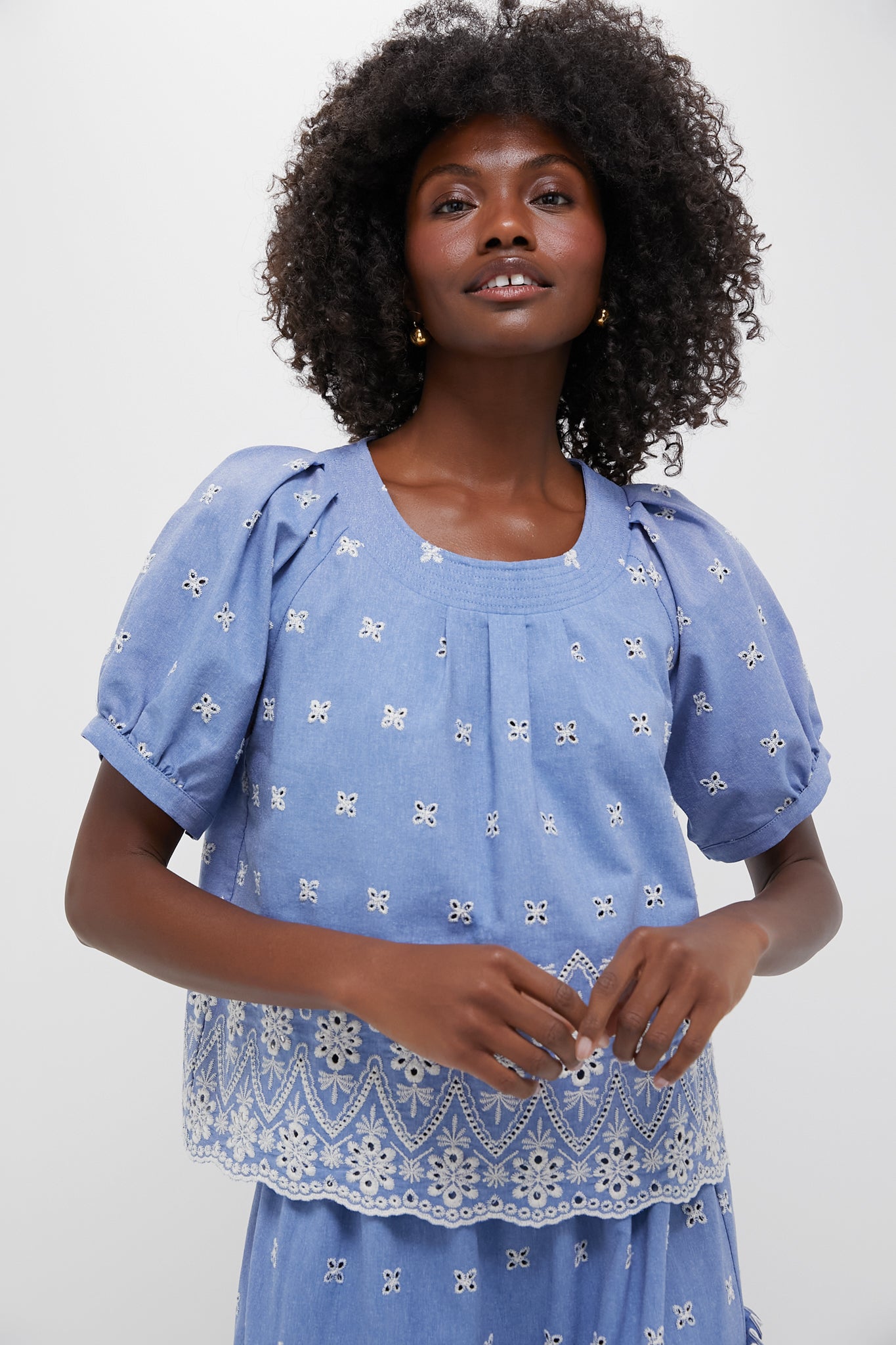 Chambray Embroidered Fontalina Blouse-Get Girly