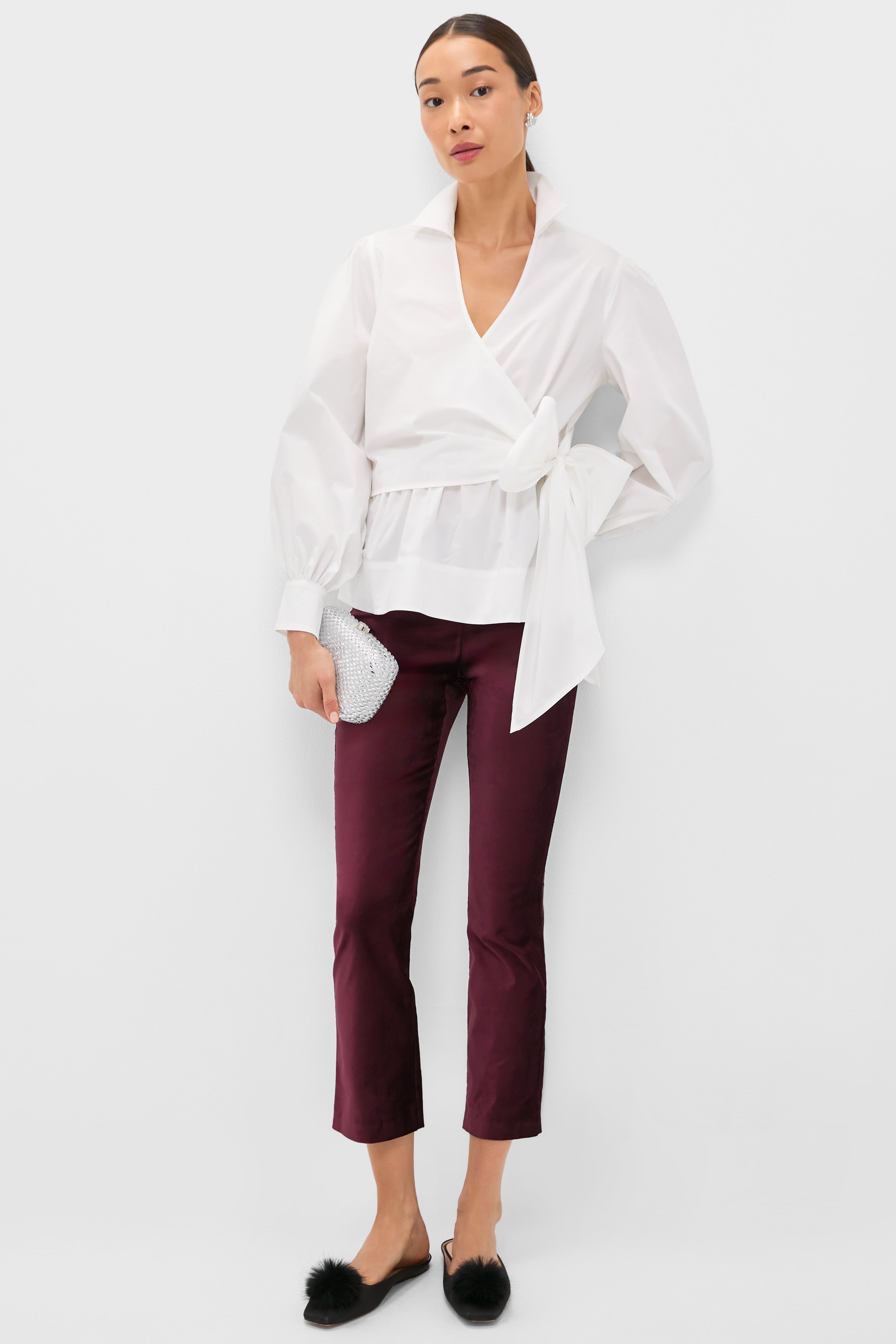 Black Silk Faille Nilli Flats with Pom Pom-Get Girly