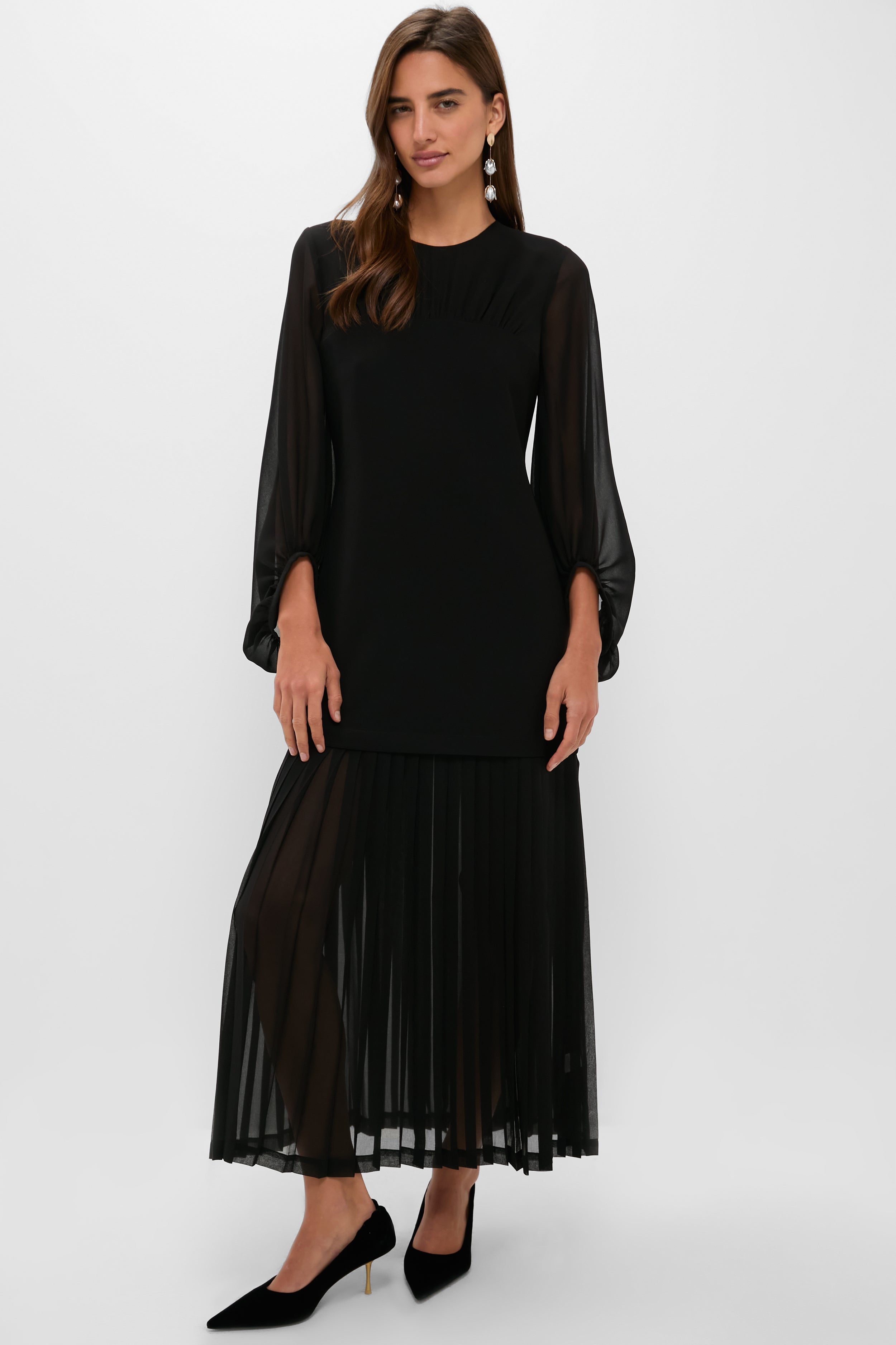 Black Chiffon Pleated Lorraine Dress-Get Girly